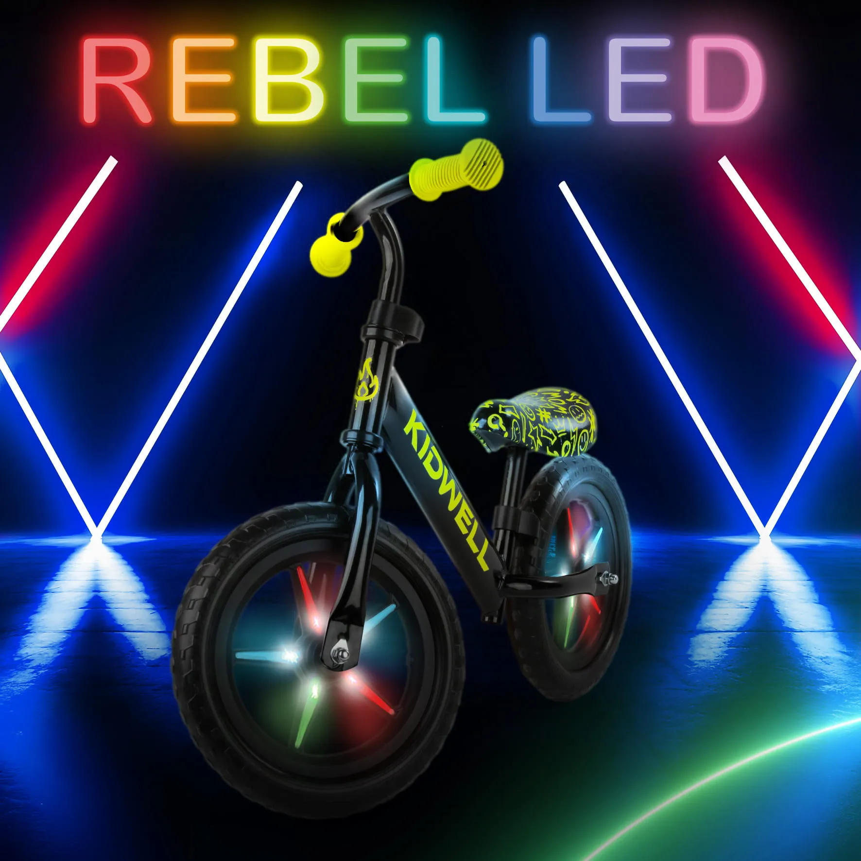 kidwell rebel led neonsko žuti bicikl za balansiranje - slika 11