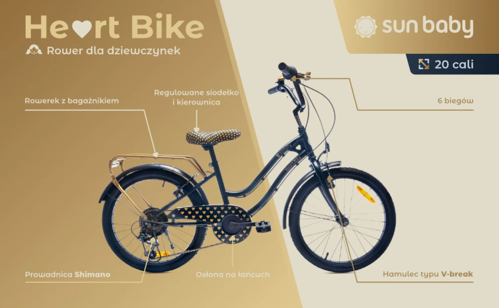 dječji bicikl 20" heart bike crno-zlatni - slika 4