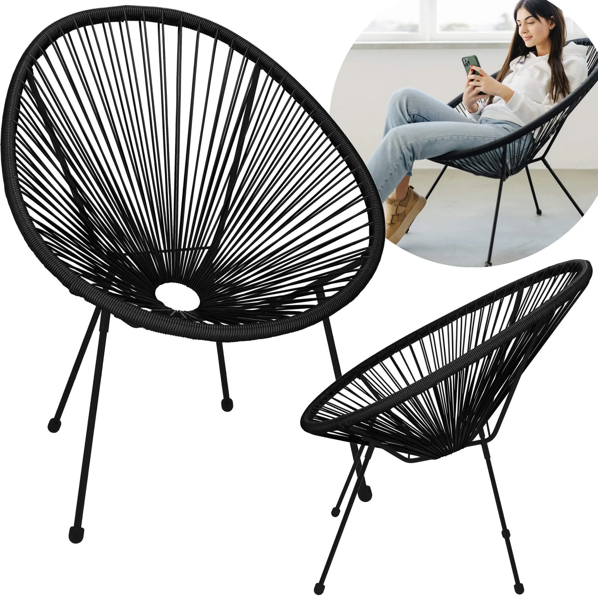 springos vrtna stolica od ratana,crna 72 x 82 x 85 cm - slika 8
