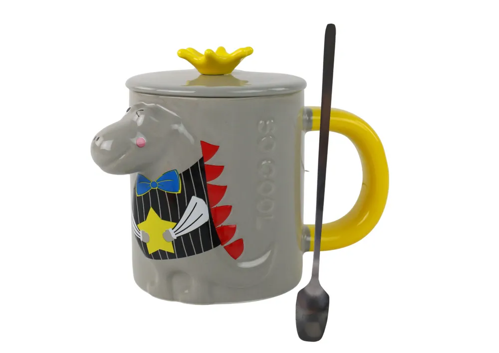 siva šalica za čaj dinosaur 400ml - slika 3