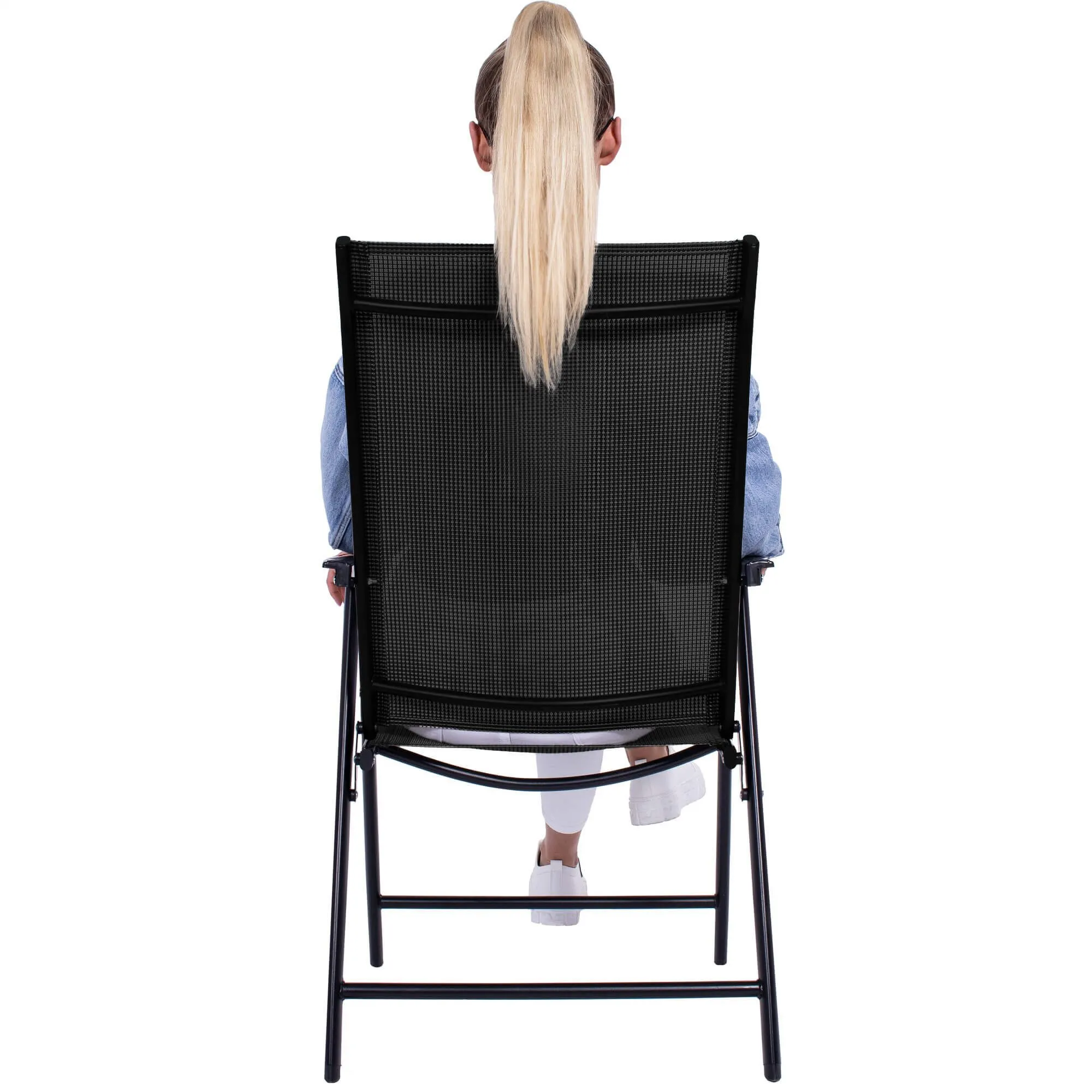 sklopiva metalna vrtna stolica,crna 56 x 64 x 94 cm - slika 12