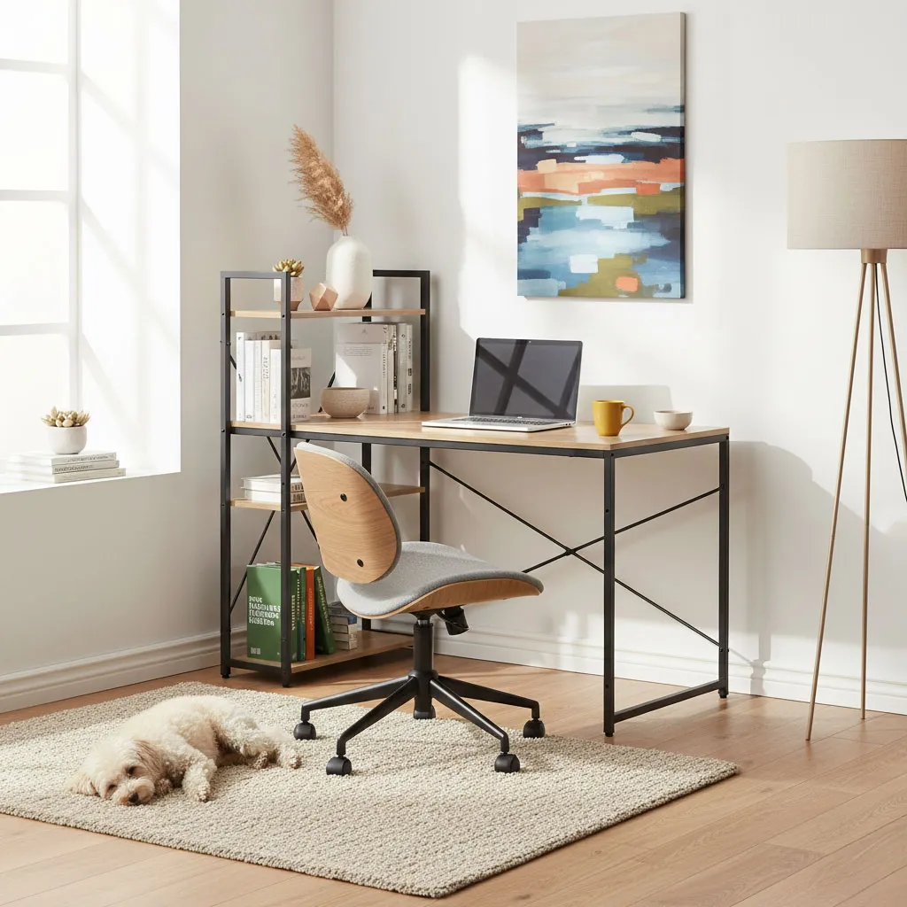 modernhome uredski stol 120 × 60 cm s policom i 3 police – loft stil - slika 4