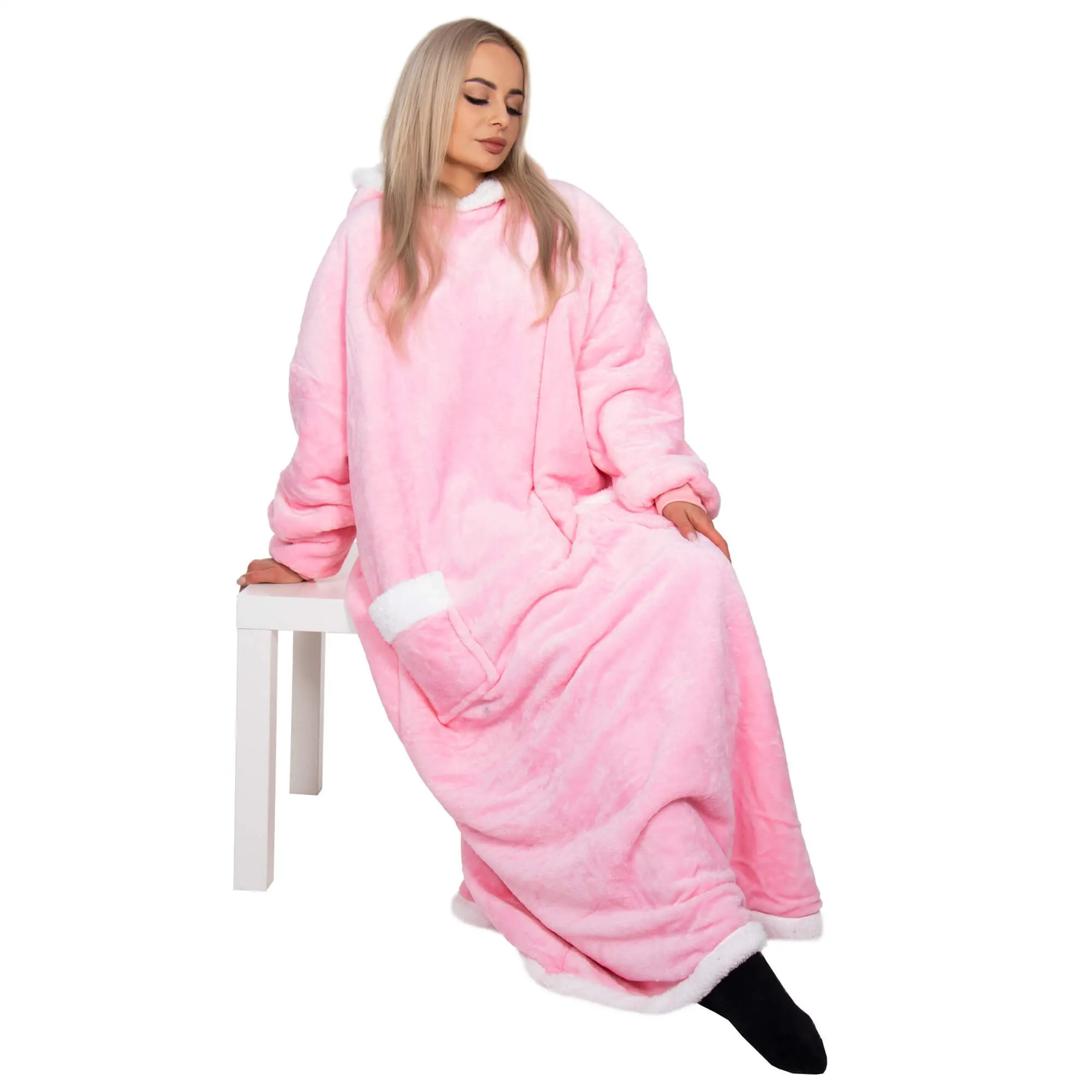 springos mekana oversize haljina u obliku deke, roza - slika 12