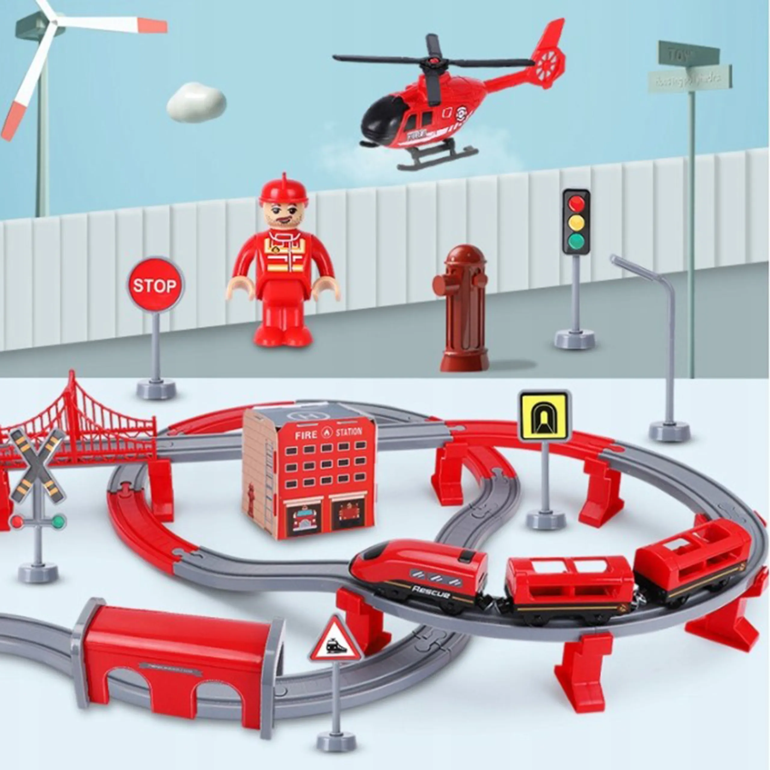 woopie električni vlak s helikopterom i vozilima - 92 el. - slika 6