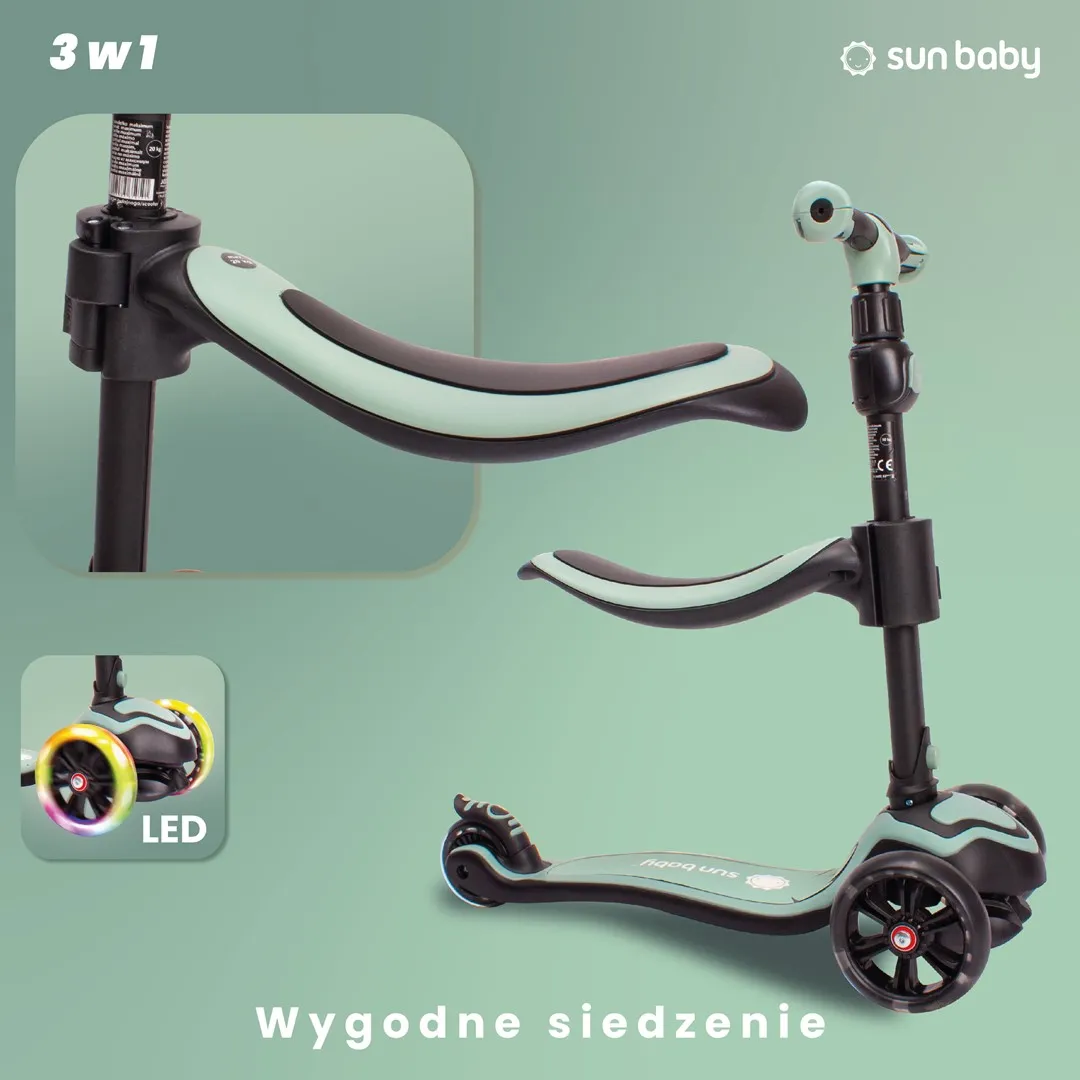 sun baby romobil za ravnotežu na 3 kotača 3u1 zeleni - slika 4