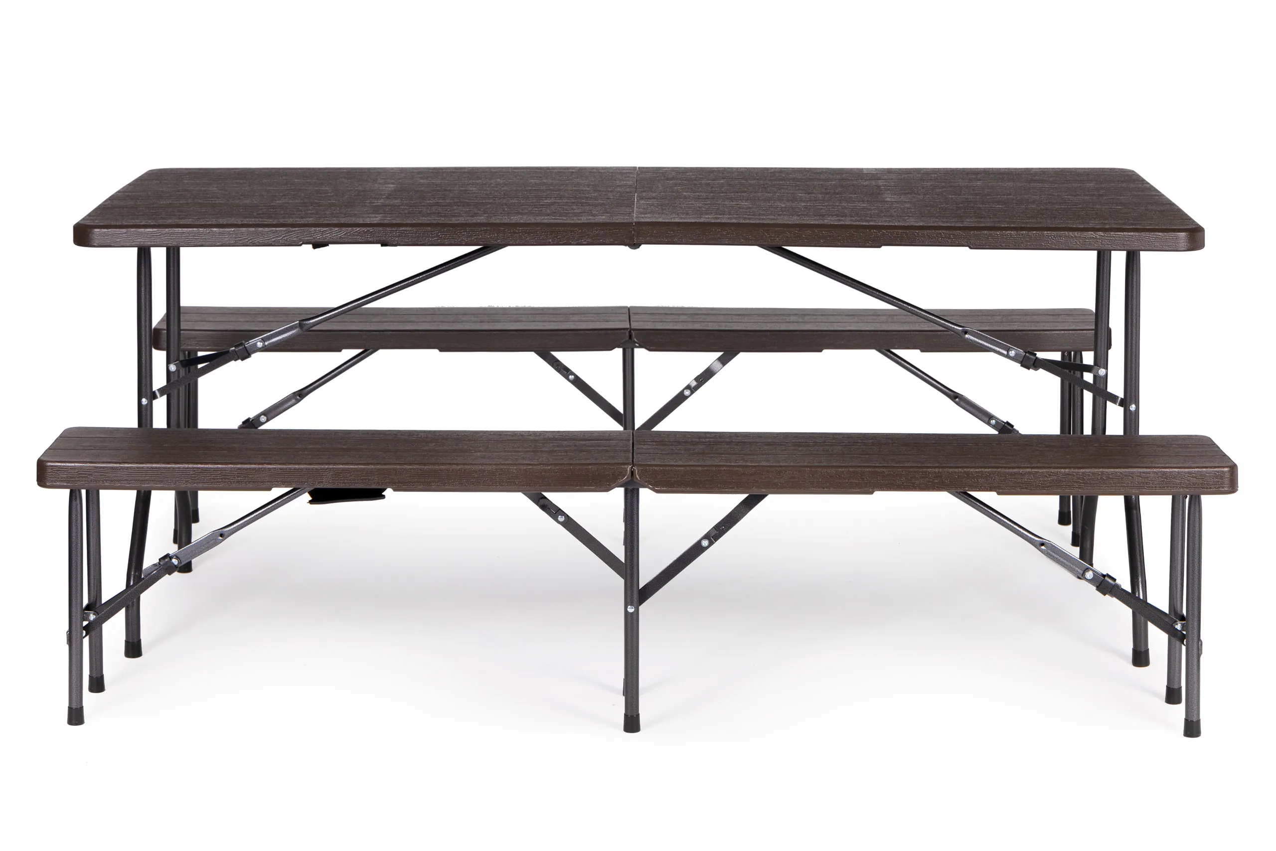modernhome catering stol 180 cm + 2 klupe - smeđi - slika 3