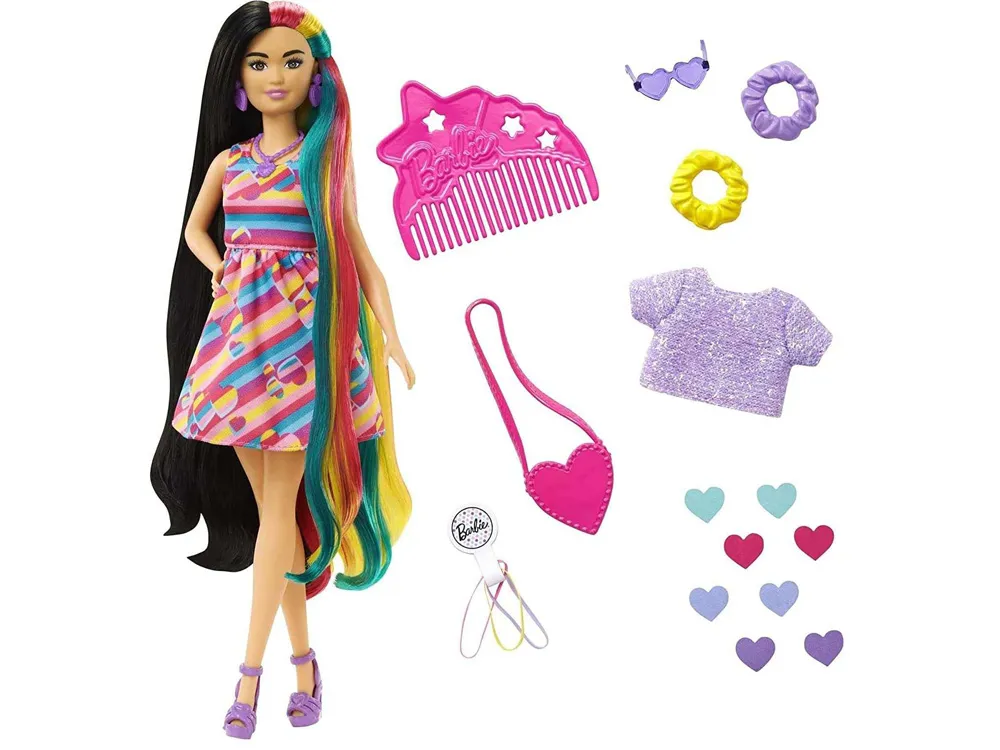 lutka barbie totally hair šareni dizajn sa srcima - slika 3