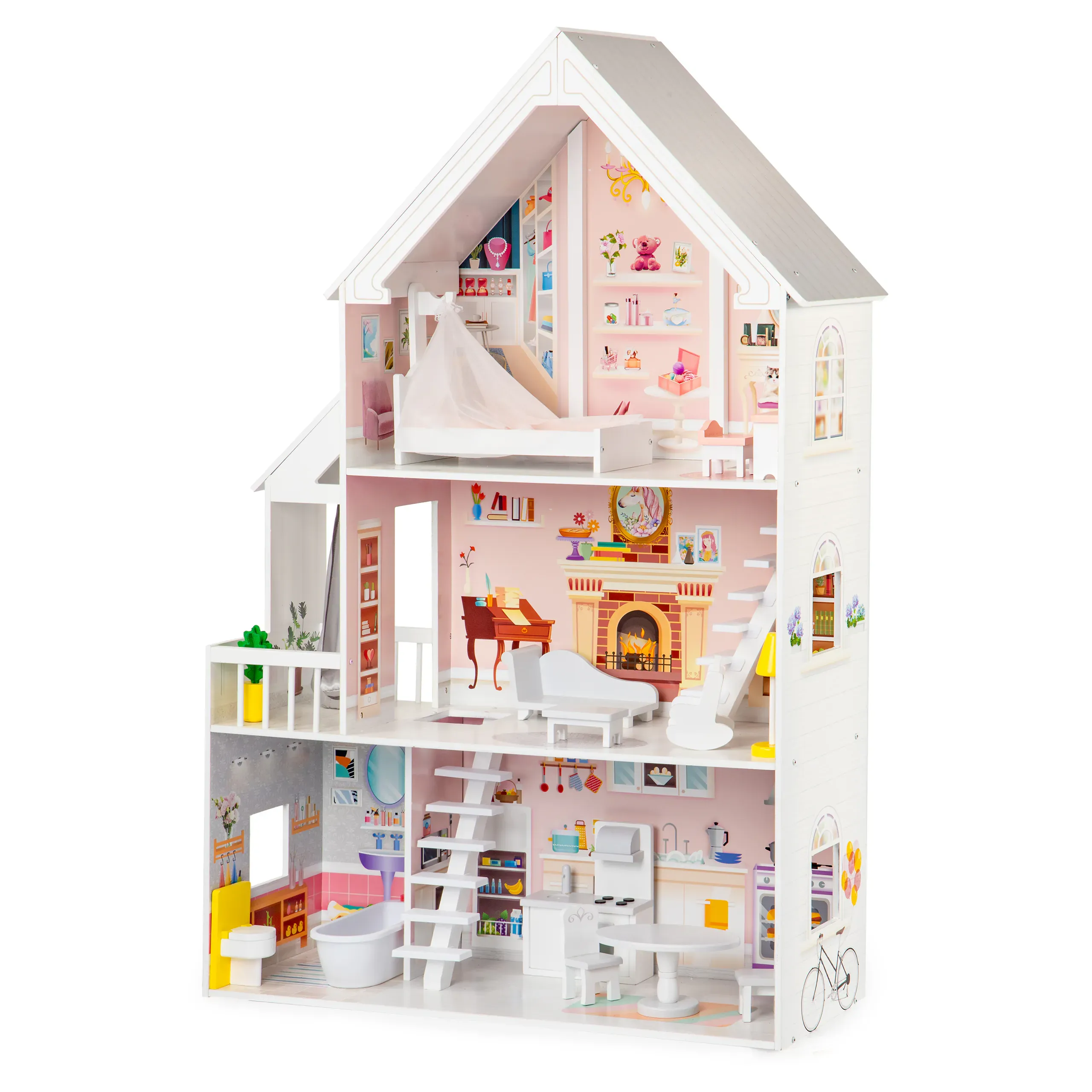 ecotoys xxl drvena vila za lutke - slika 2