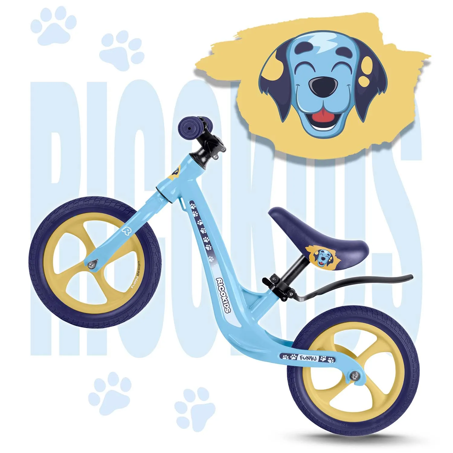ricokids funnu dječji bicikl bez pedala, plavo žuti - slika 6