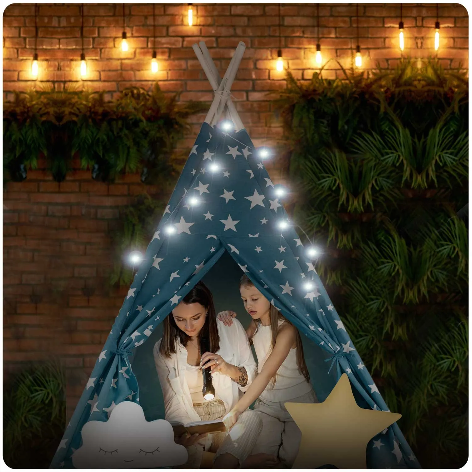 teepee šator za djecu s nukido svjetlima - plavi - slika 7