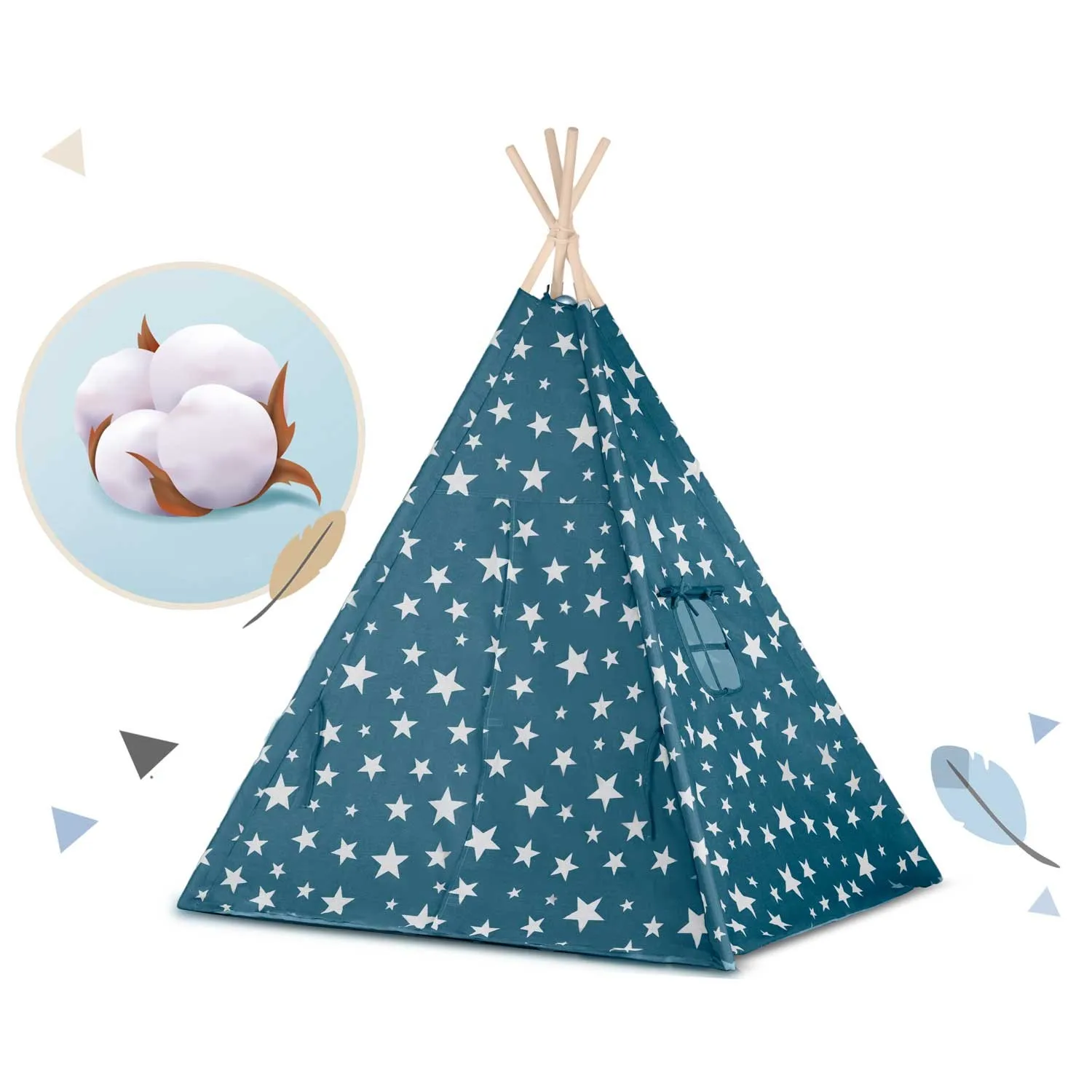 teepee šator za djecu s nukido svjetlima - plavi - slika 5
