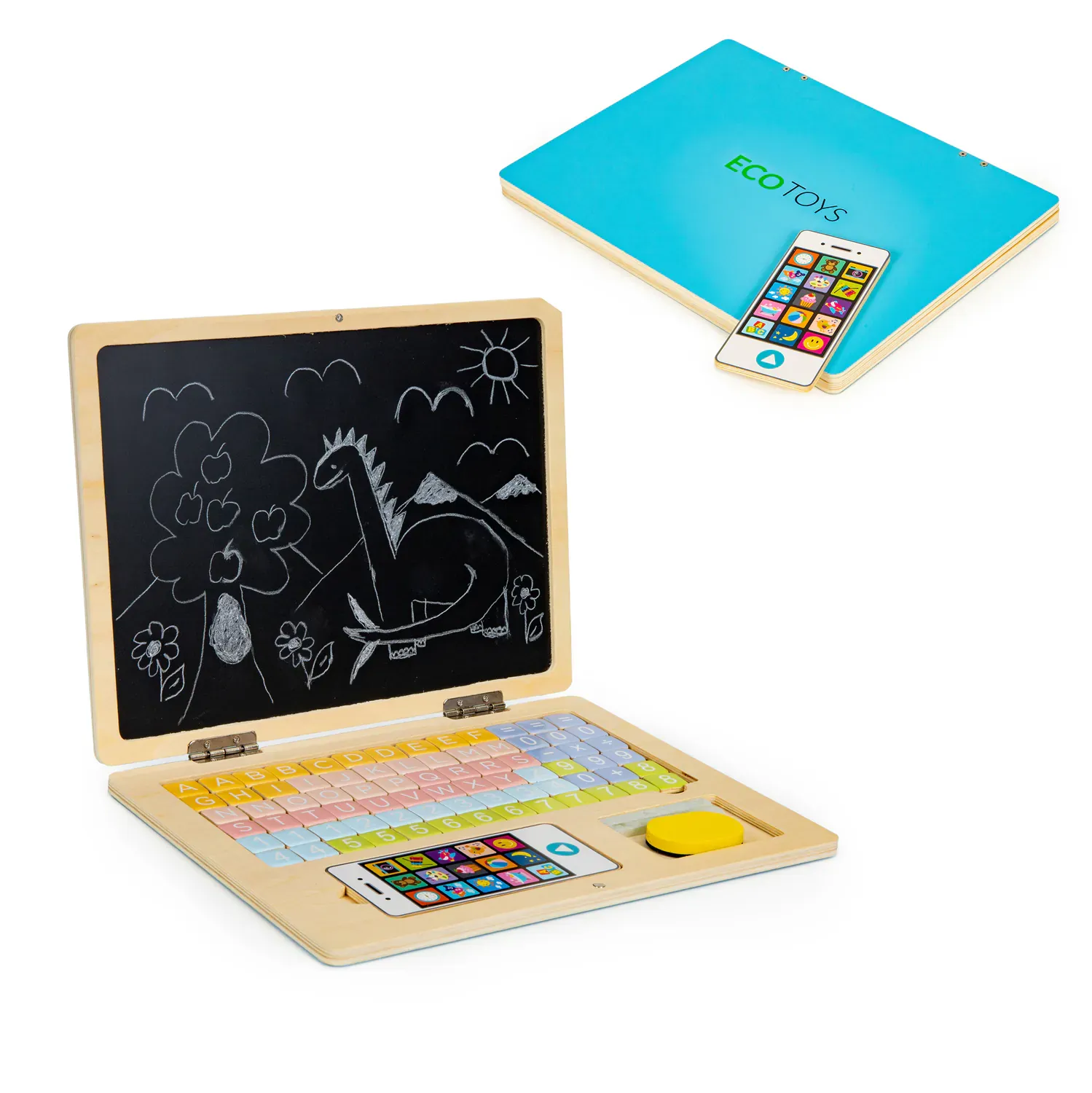 ecotoys edukativni laptop za crtanje 2u1 sa 78 magneta plavi - slika 6