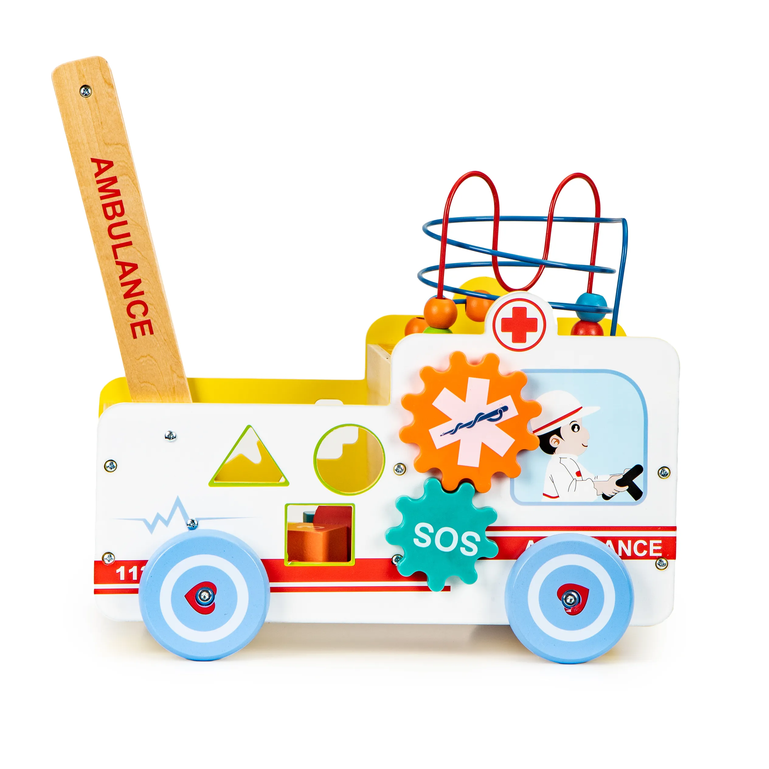 ecotoys multifunkcionalna drvena guralica ambulanta - slika 3