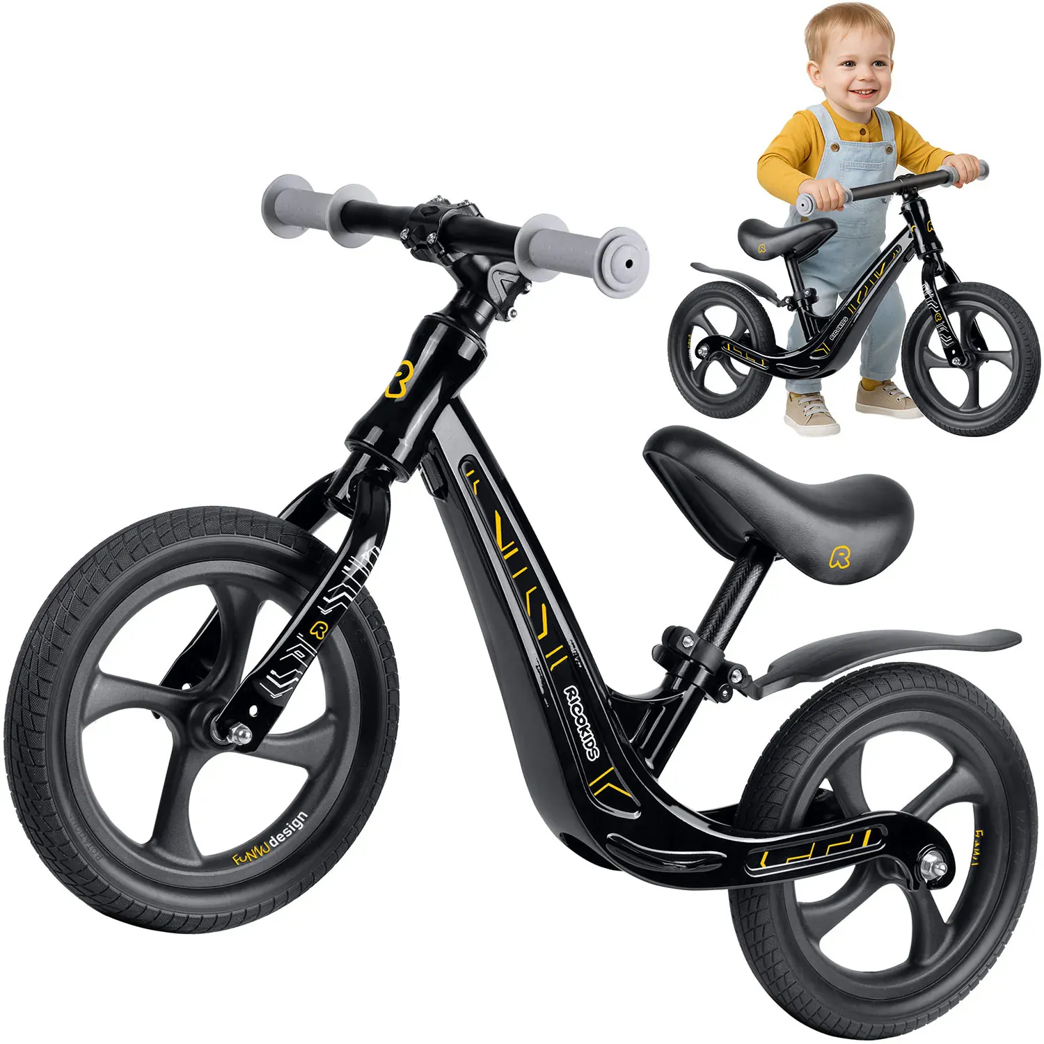 ricokids funnu dječji bicikl bez pedala, crni - slika 2