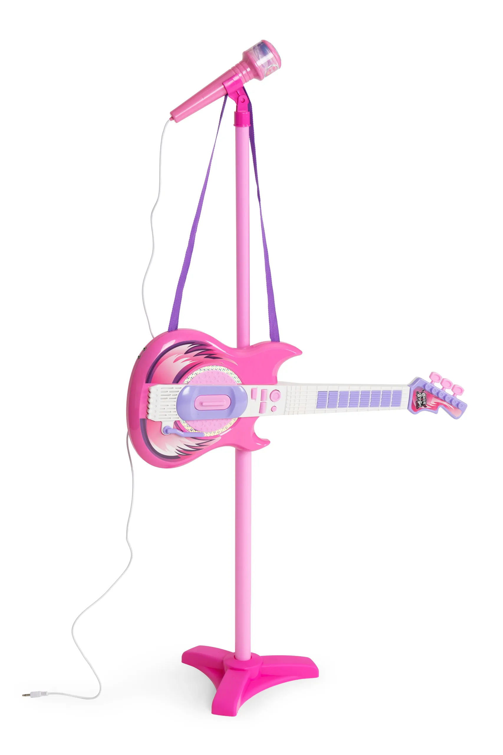 mp3 dječja električna gitara sa stalkom i mikrofonom roza - slika 6