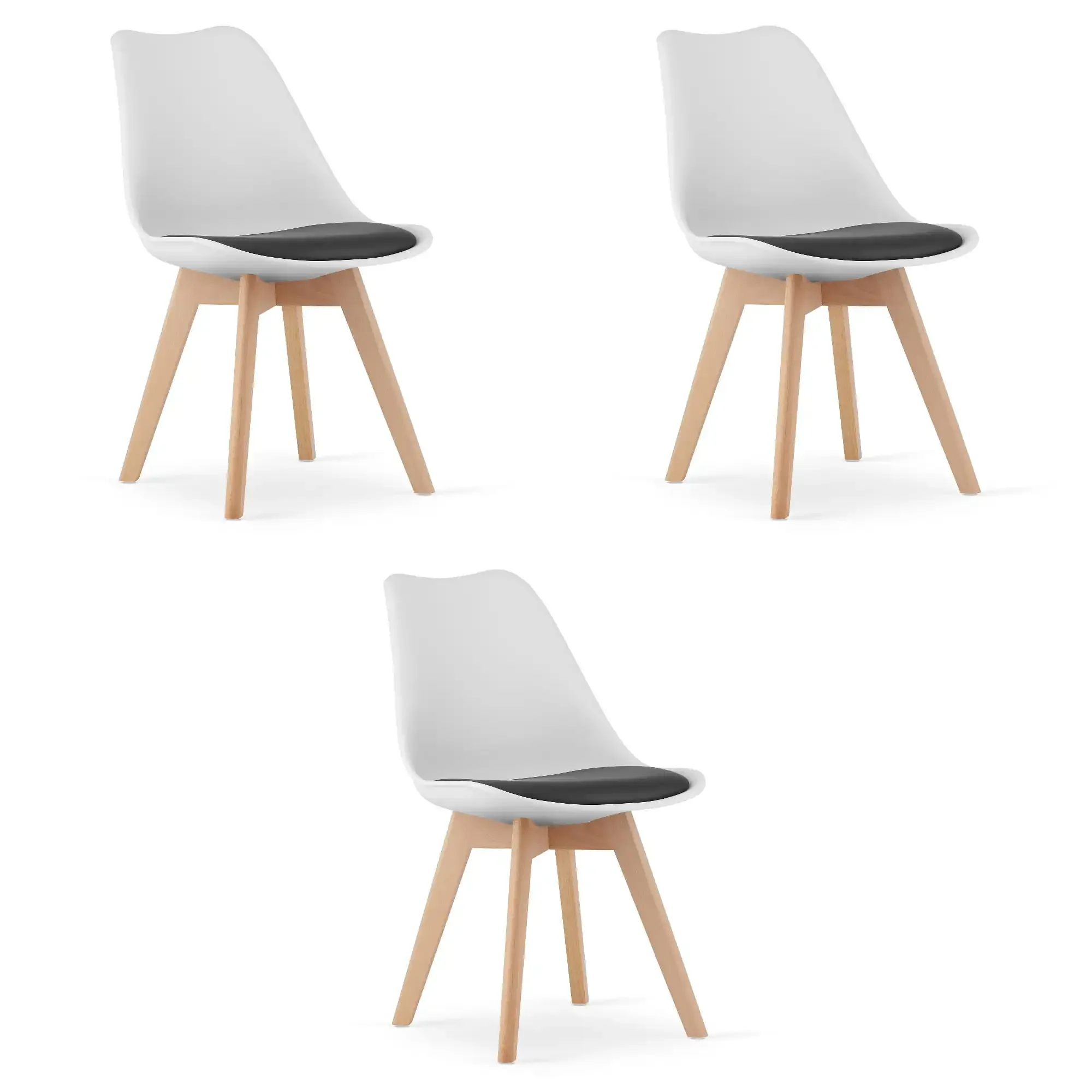 set od 3 mark crno-bijelih stolica / prirodne noge - slika 2