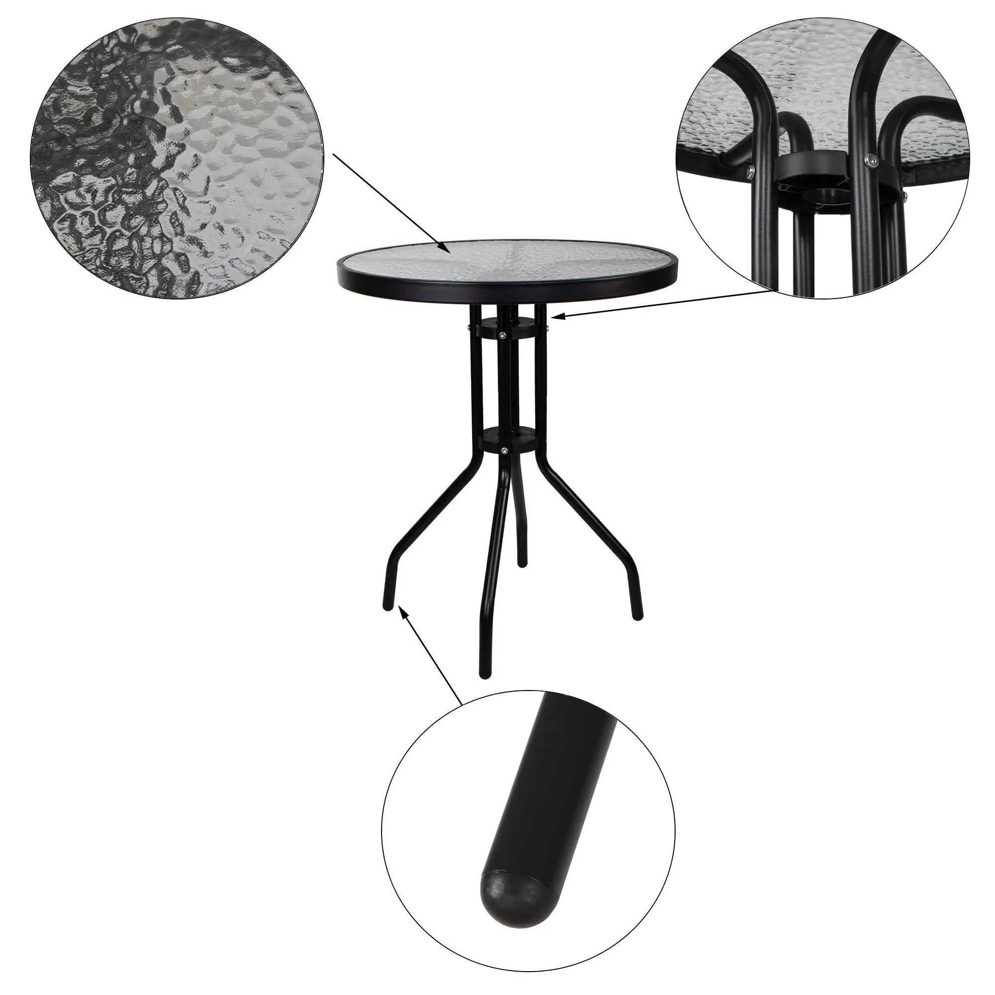 springos stakleni okrugli vrtni stol, crni 60 cm - slika 9