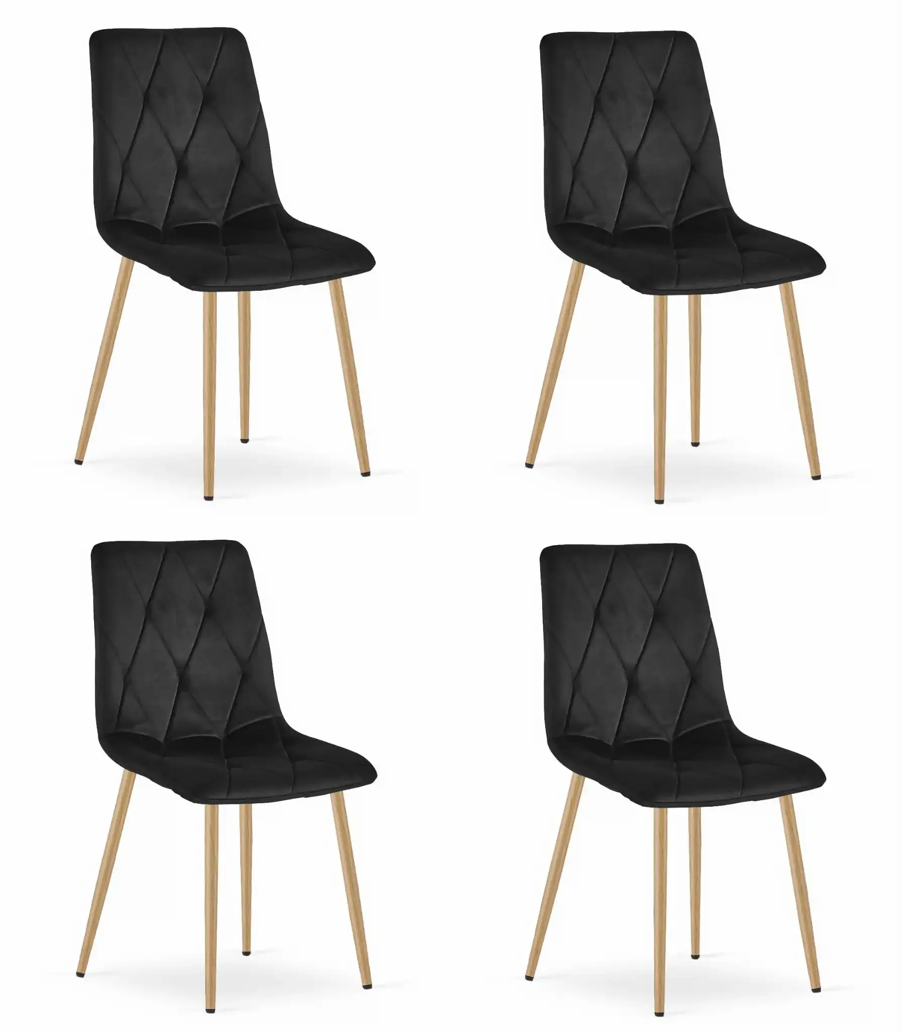 libra set stolica - crni baršun / noge u boji drveta x 4 - slika 2