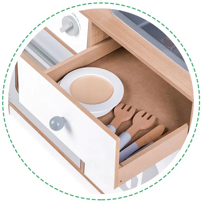 ecotoys drvena velika kuhinja za djecu - bijela + dodaci - slika 9