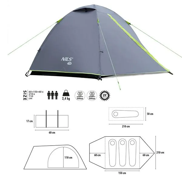 nils camp šator za kampiranje explorer tamno sivi - slika 7