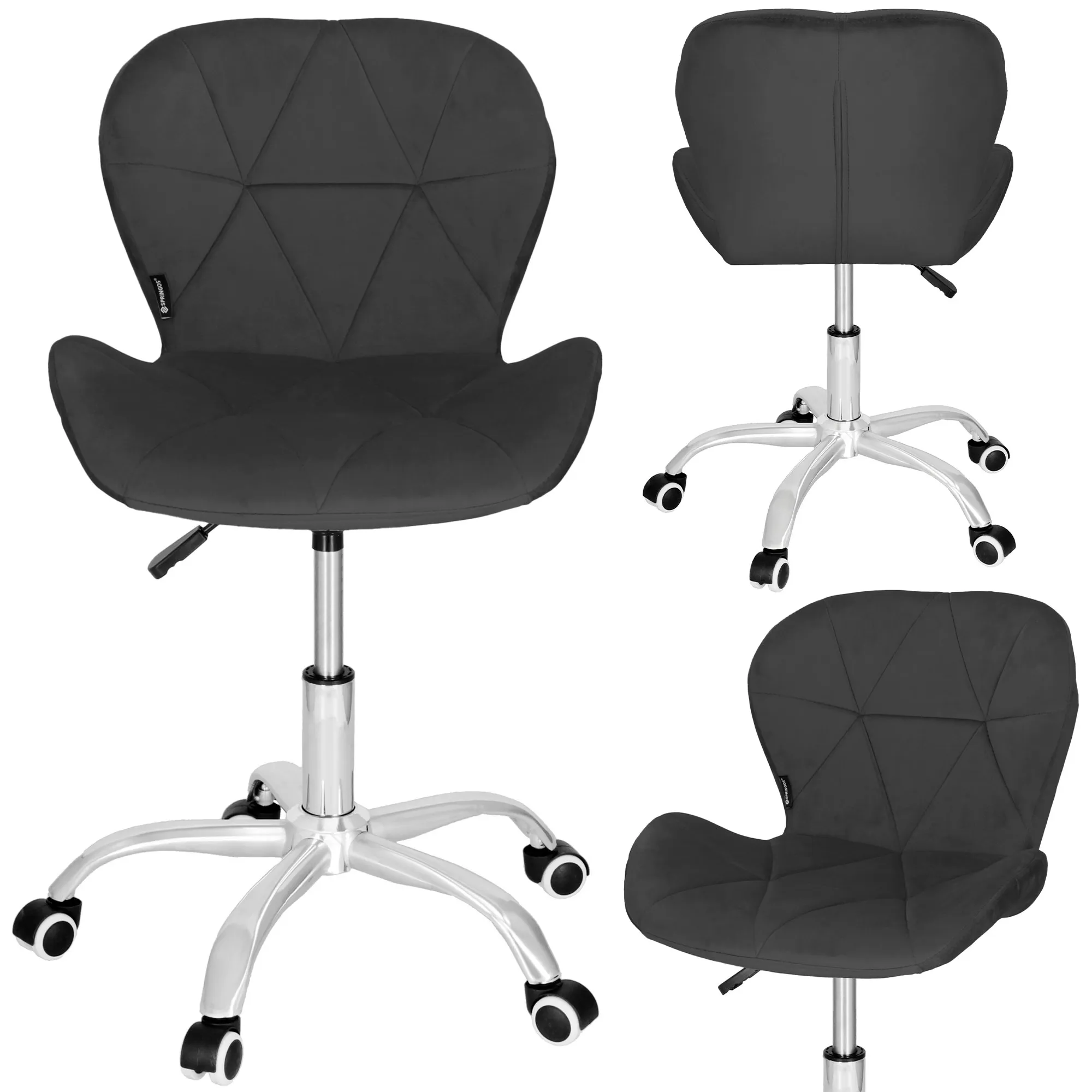 uredska baršunasta stolica tamno siva, krom, crni elementi - slika 8
