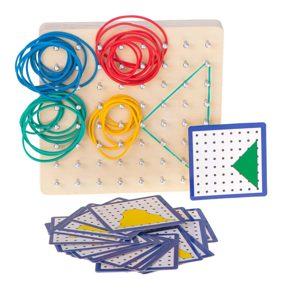 montessori drvena slagalica geoboard s gumicama i karticama - slika 5