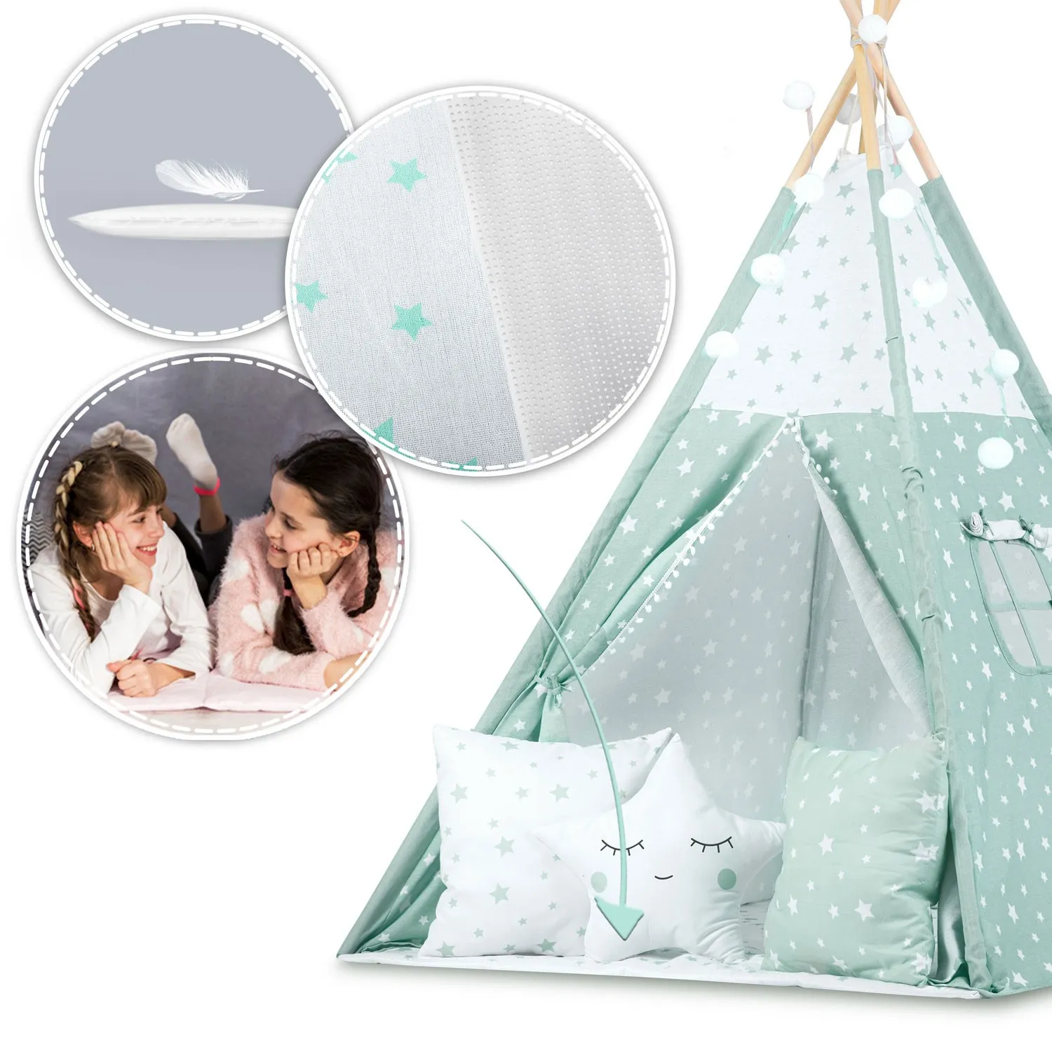 nukido teepee šator za djecu s svjetlima - boja mente - slika 10