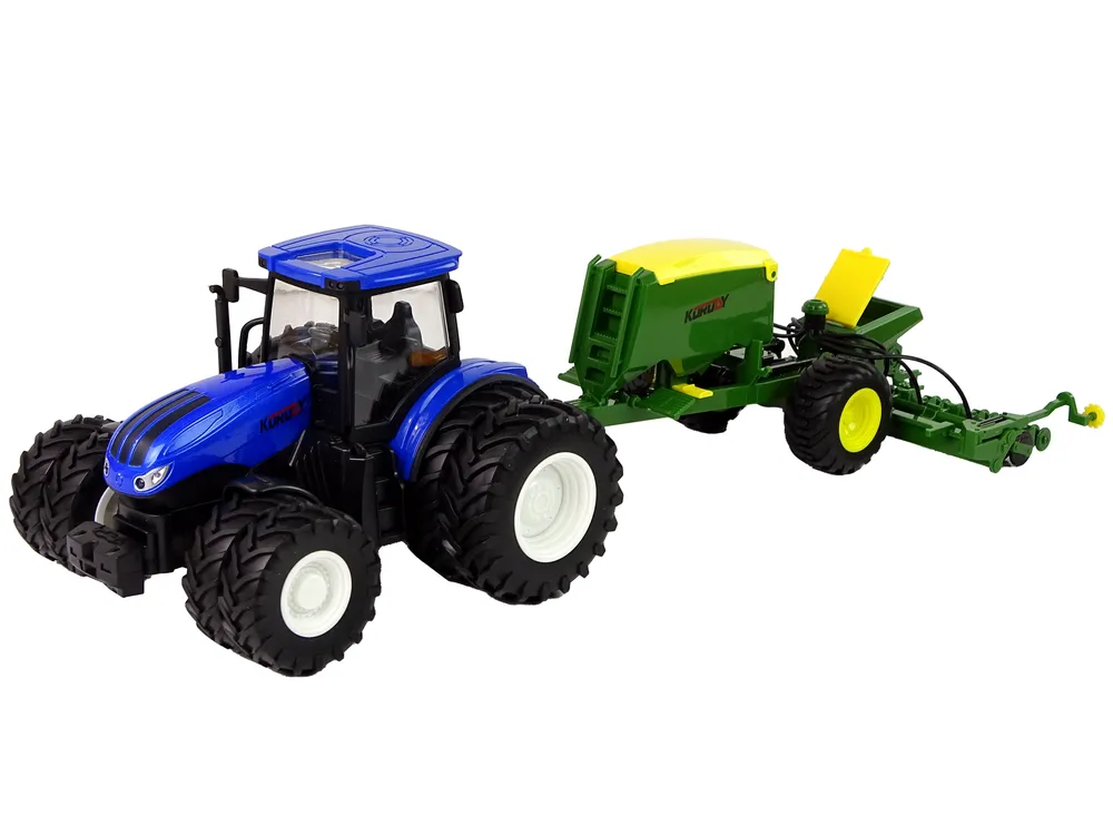 plavi traktor s prešom za baliranje - slika 3