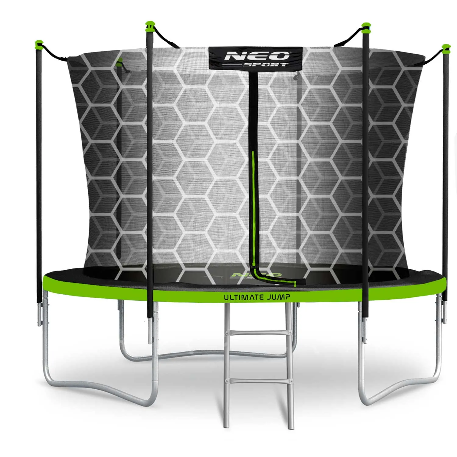 neo-sport vrtni trampolin 252 cm (8 ft) s unutarnjom mrežom i ljestvama, zeleni - slika 3