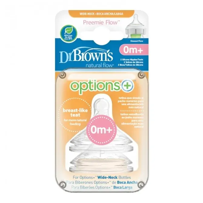 dr. brown’s natural flow® opcije+™ preemie flow™ wide-neck nipple pakiranje od 2 komada - slika 2