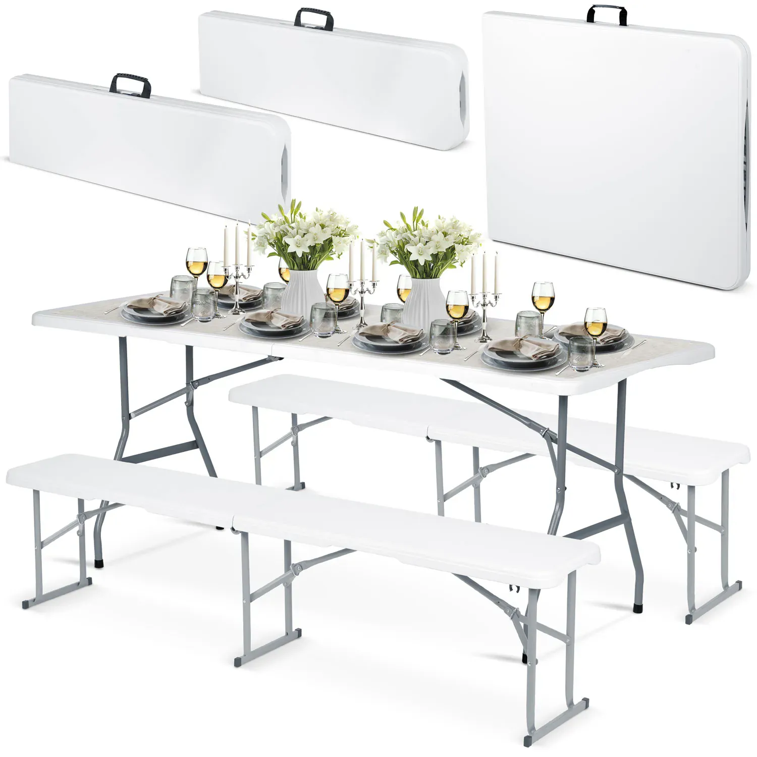 sklopivi stol + 2 klupe, set za catering 180 cm - slika 1