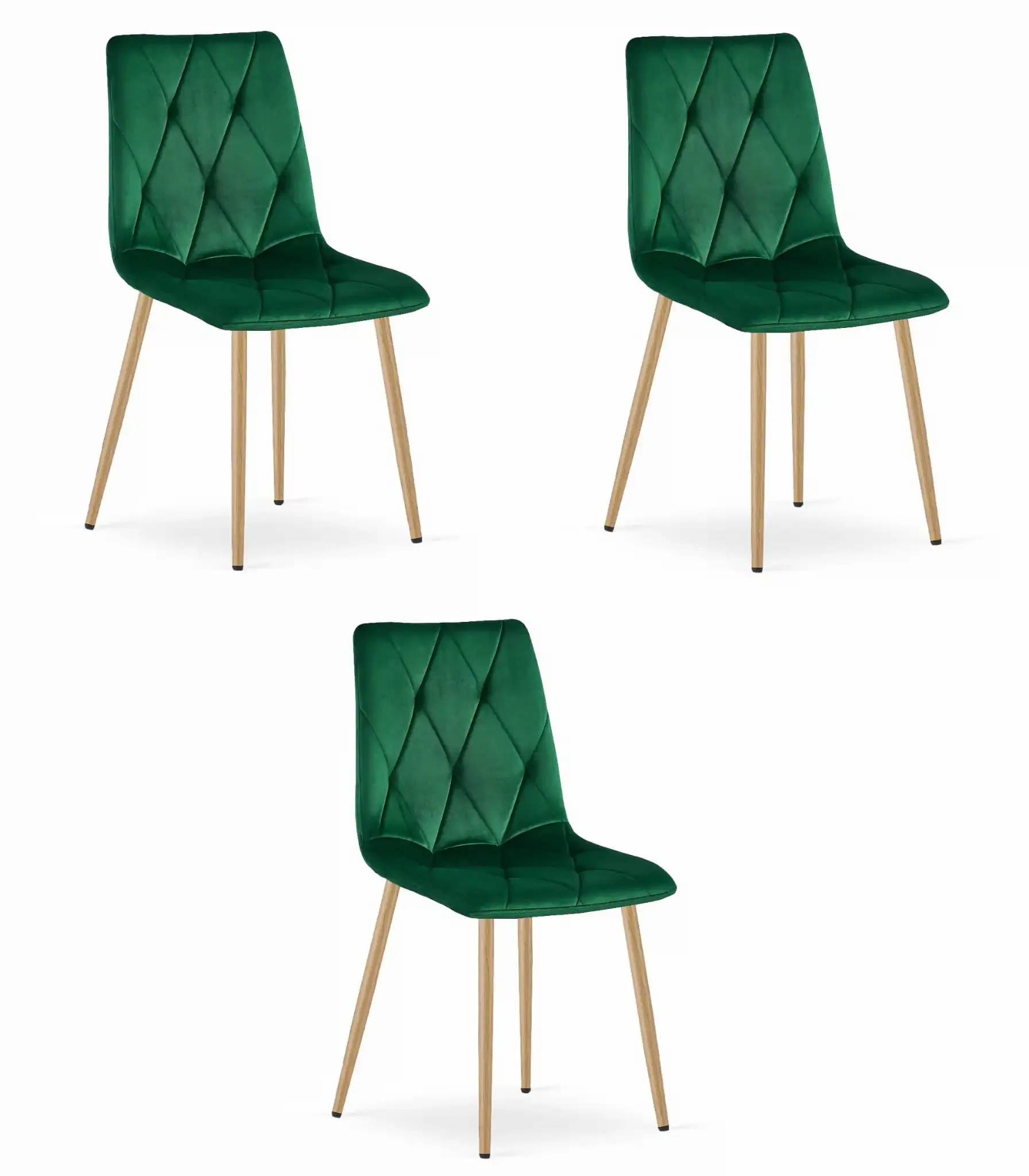 libra set stolica - tamno zeleni baršun / noge u boji drveta x 3 - slika 2