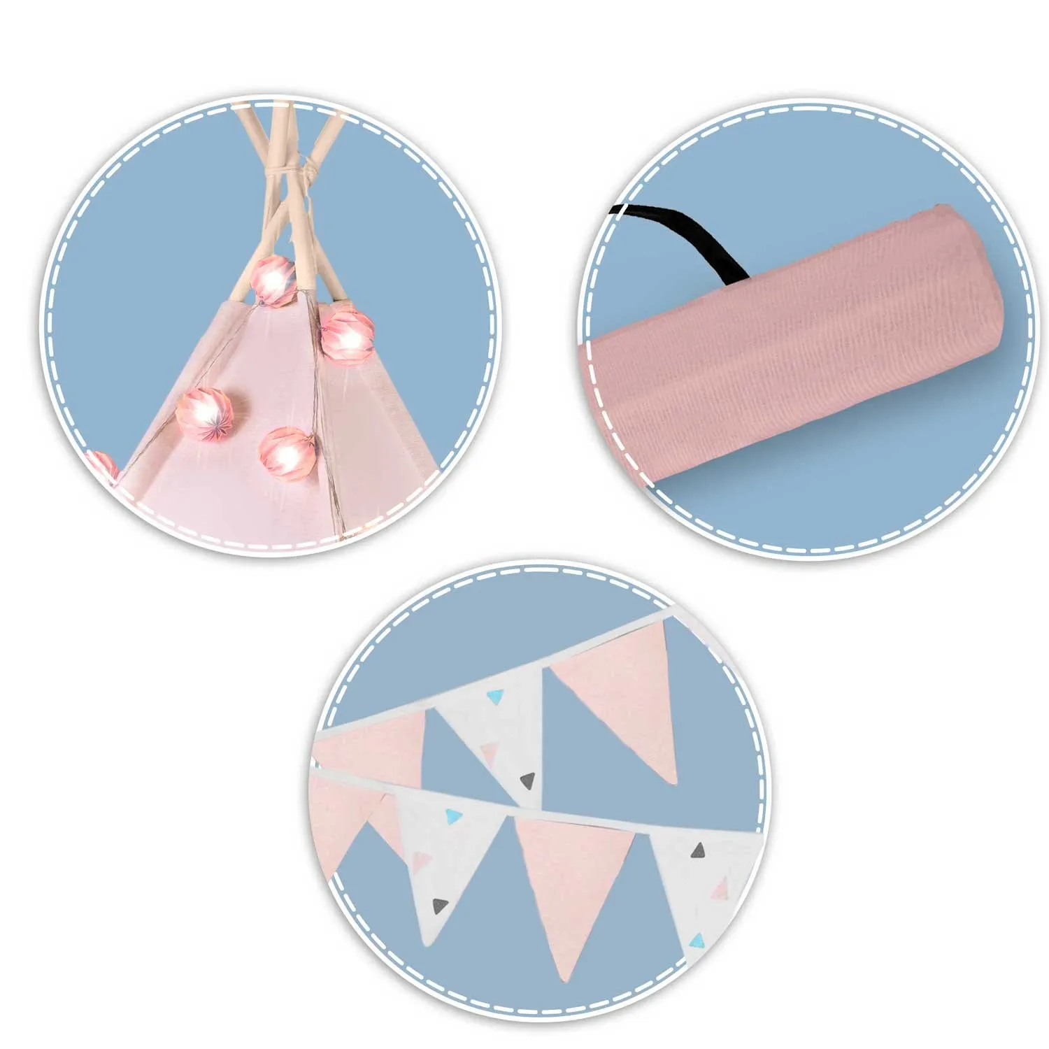 nukido teepee šator za djecu s svjetlima - rozi - slika 5