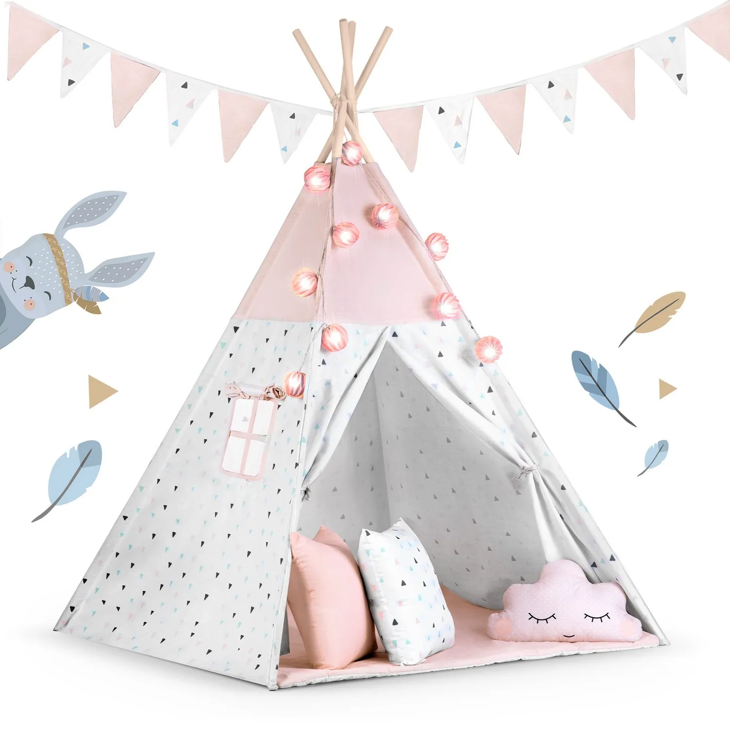 nukido teepee šator za djecu s svjetlima - rozi - slika 4