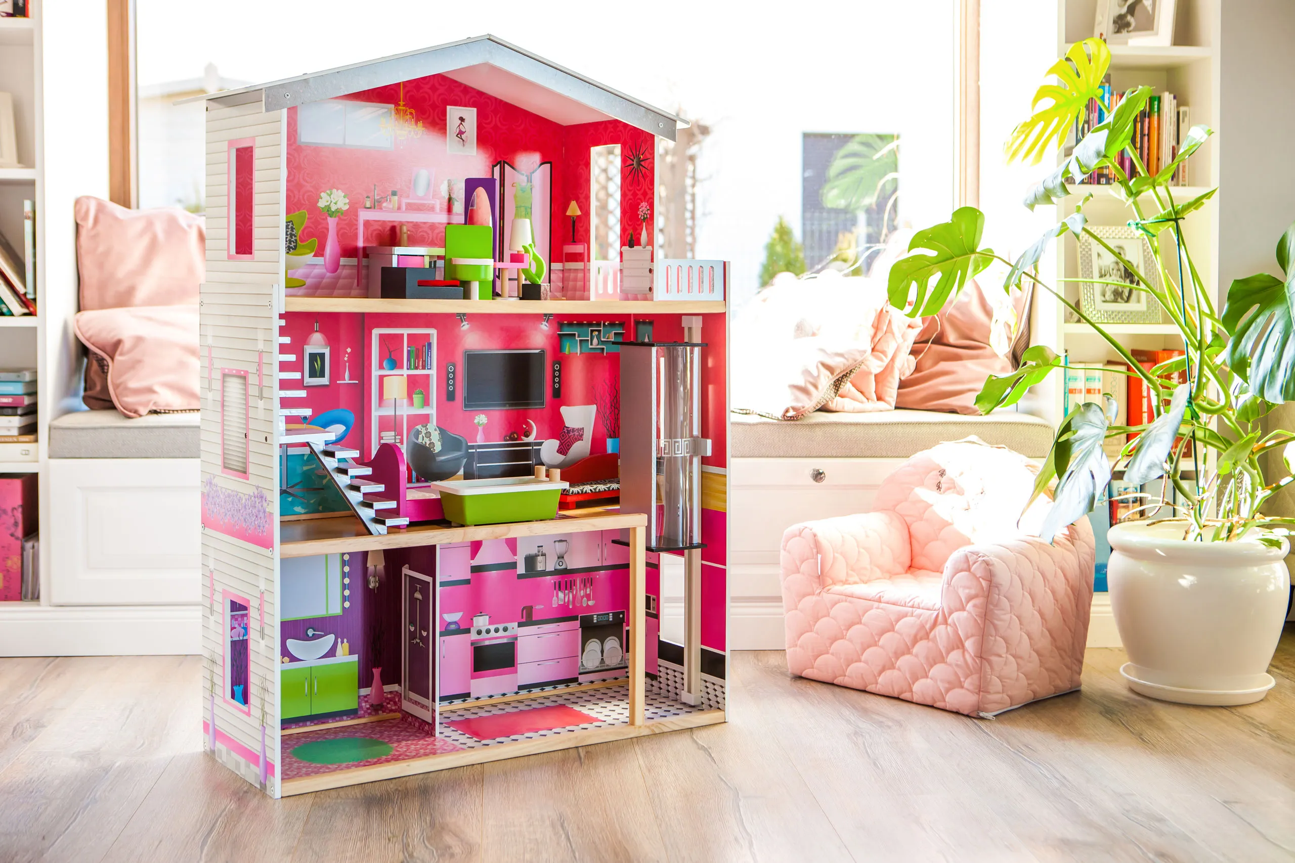 velika drvena kućica za lutke s liftom - malibu residence ecotoys - slika 7