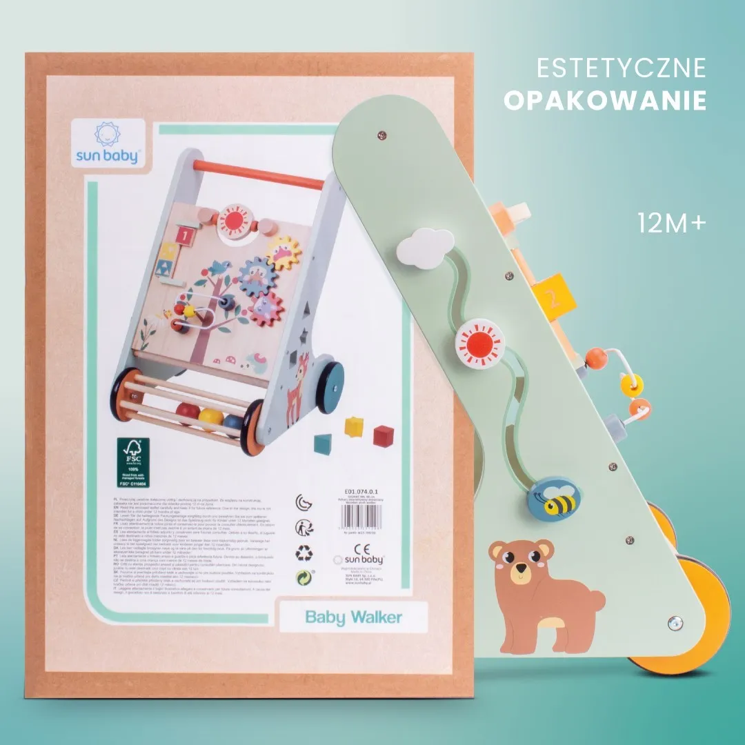 drvena interaktivna guralica hodalica 48 cm - šumski uzorci - slika 10