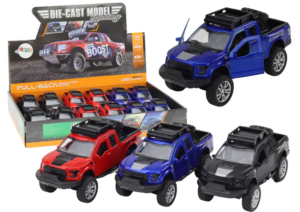 terenski automobil s prikolicom u 3 boje - plavi, crveni i crni - slika 2