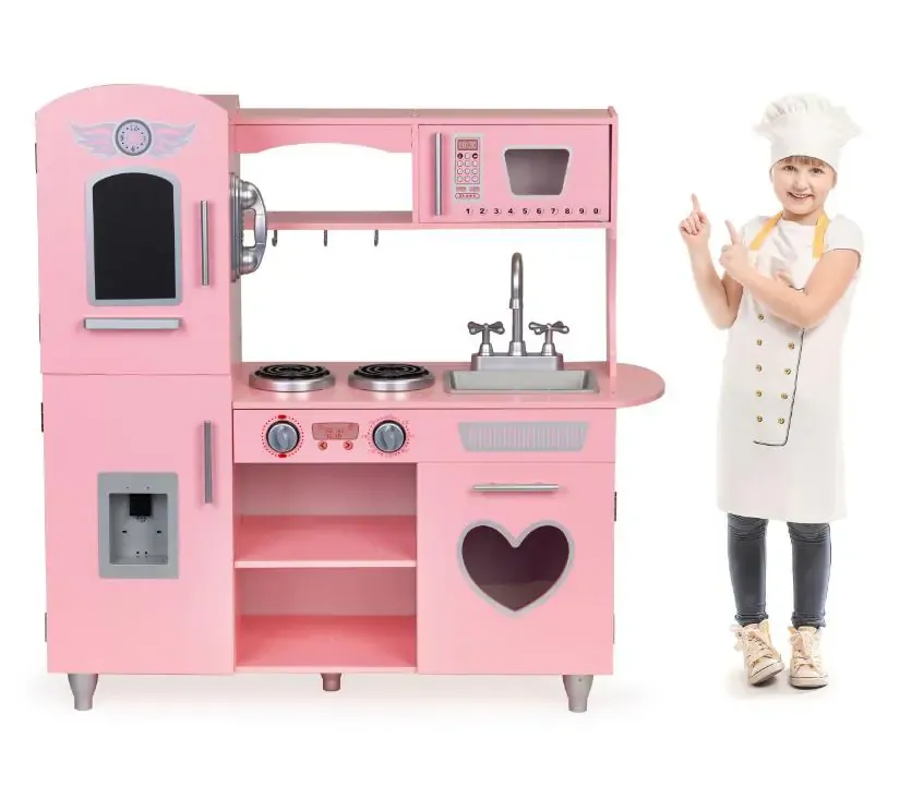 ecotoys drvena kuhinja za djecu - roza - slika 3
