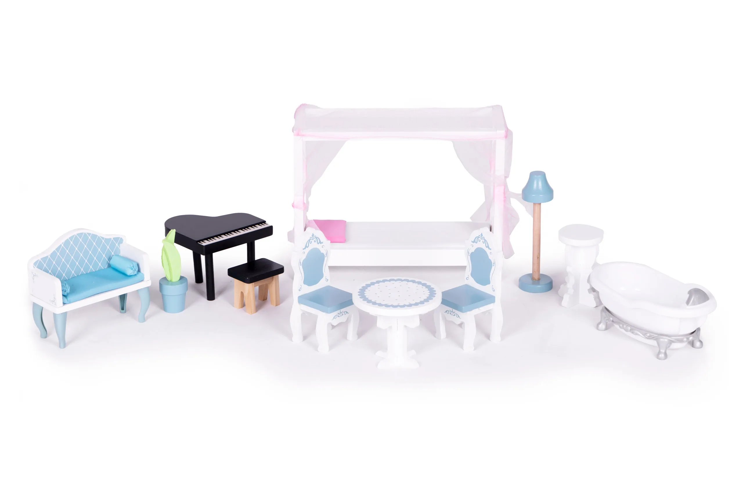 ecotoys drvena kuća za lutke, 11 komada namještaja - slika 9