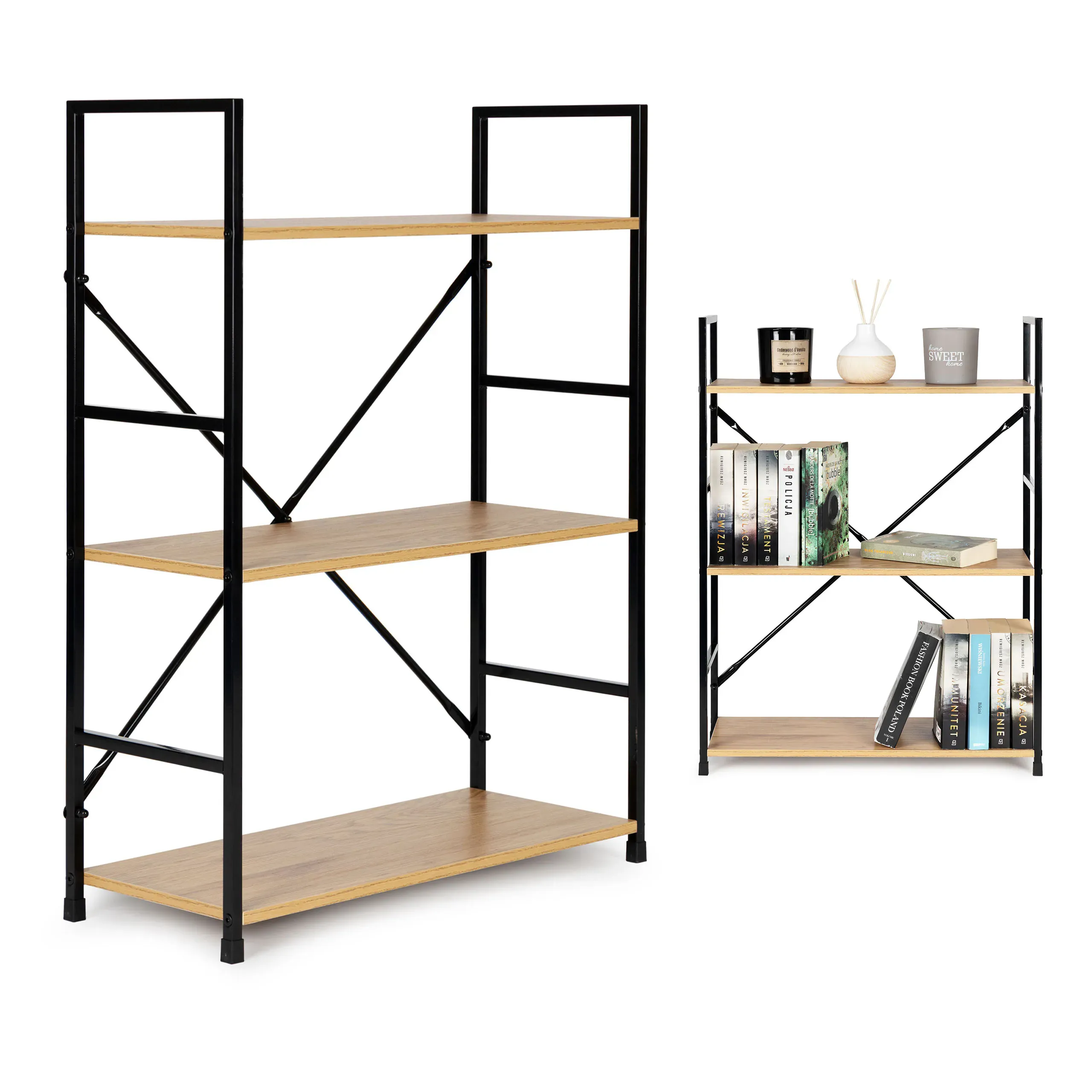 modernhome loft polica za knjige, 3 razine - slika 2