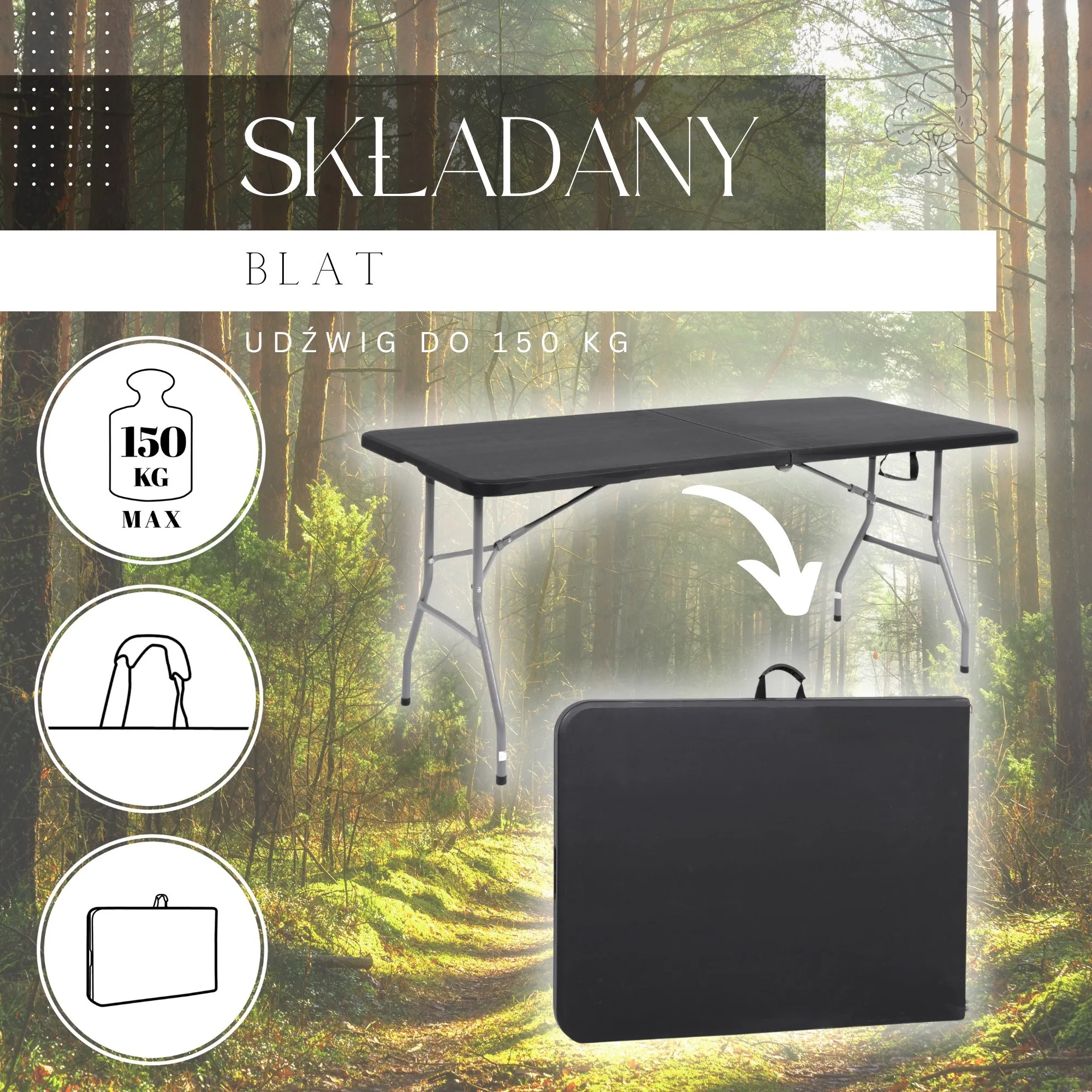 sklopivi catering stol 180 cm, crni - slika 5