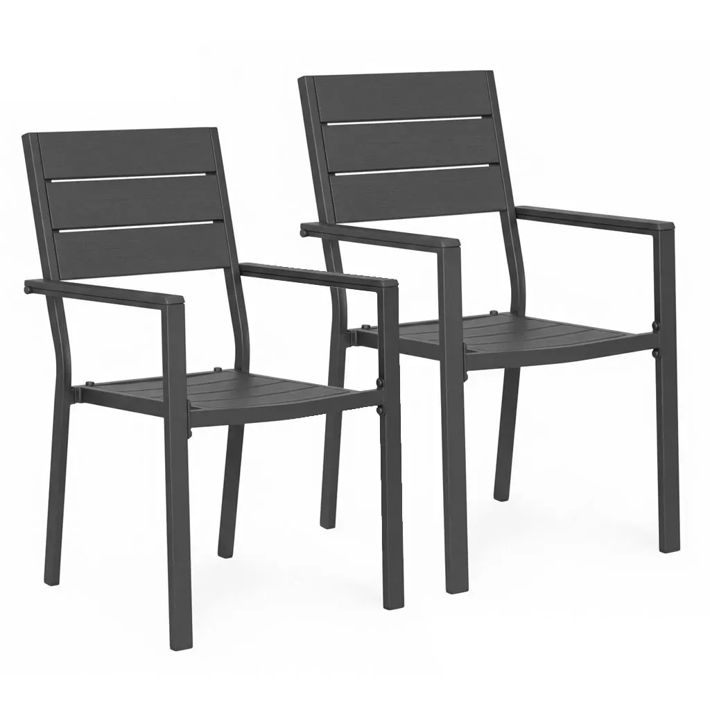 multigarden set od 2 vrtne stolice za terasu ili balkon, hdpe i čelik, sive - slika 2