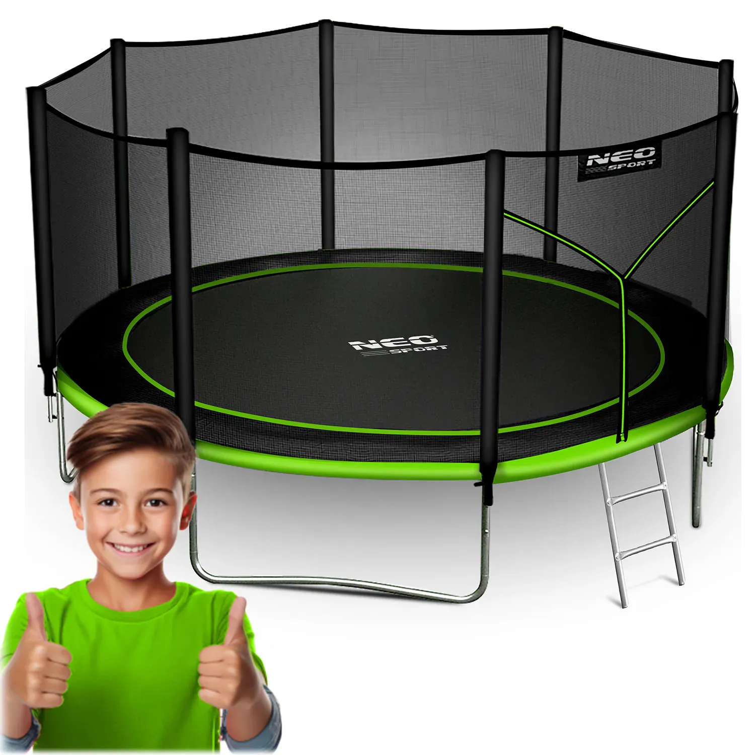 neo-sport vrtni trampolin 374 cm (12 ft) s vanjskom mrežom i ljestvama, zeleni - slika 2