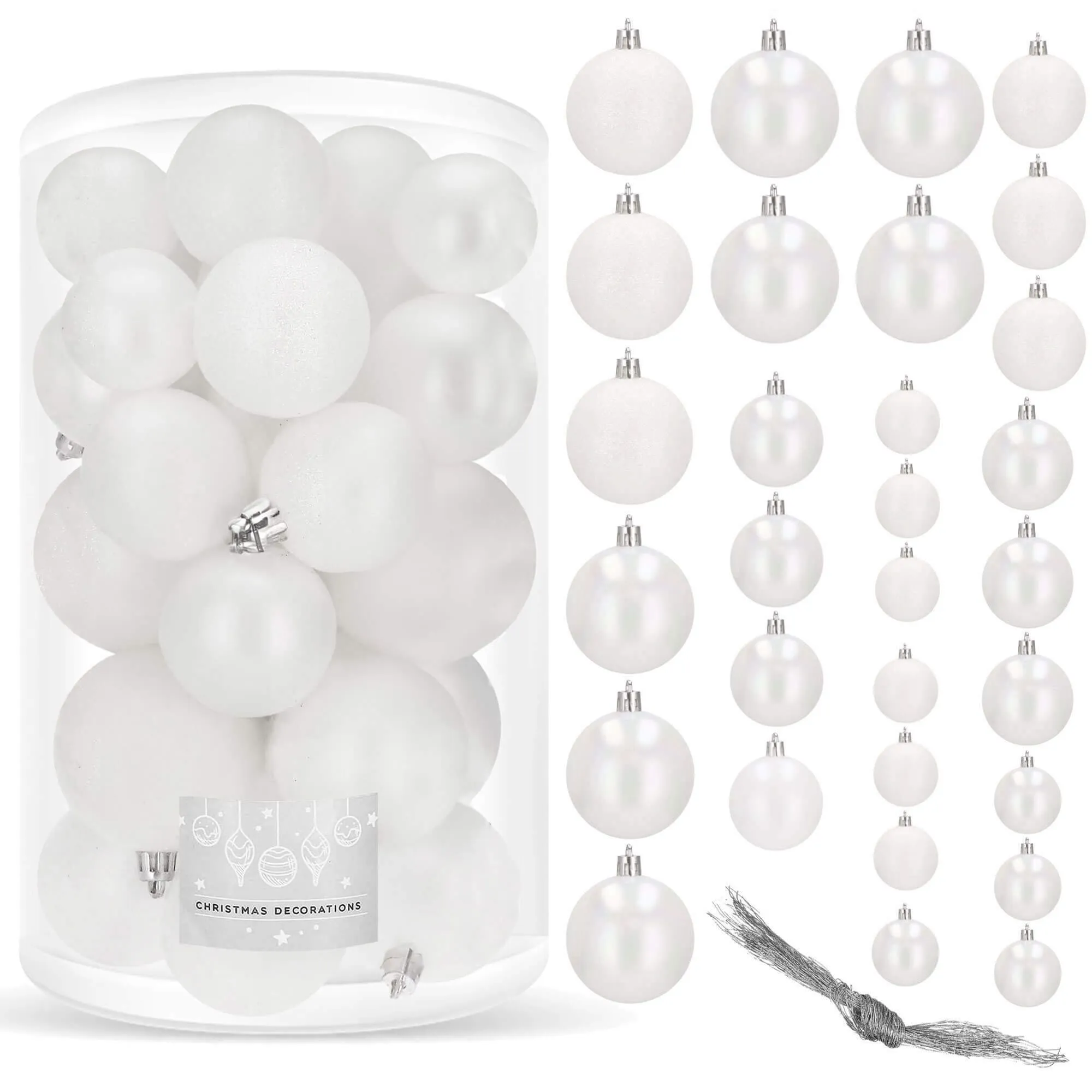 božićne kuglice 4 / 5 / 6 cm – set 30 komada bijela - slika 9