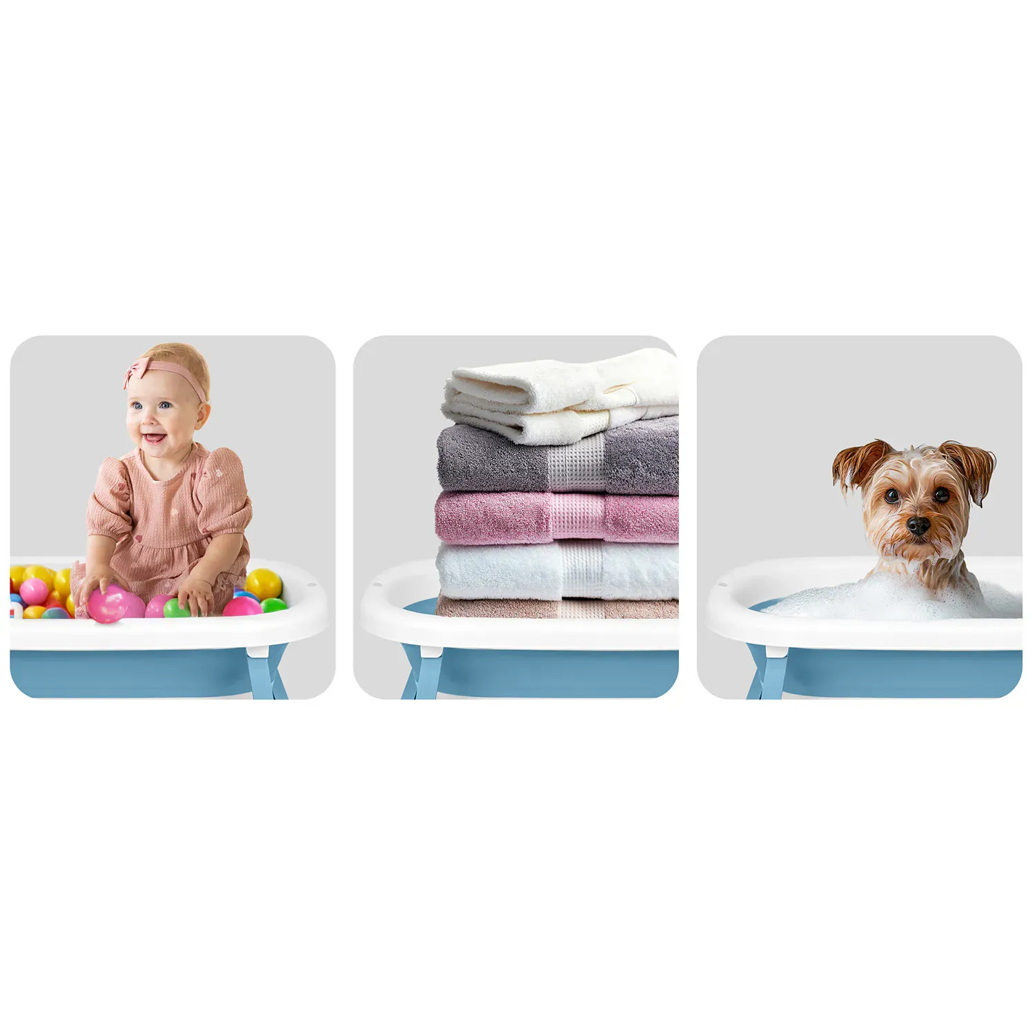 ricokids rk-287 sklopiva kada za bebe – s termometrom, stalkom i uloškom, bijelo-plava - slika 7