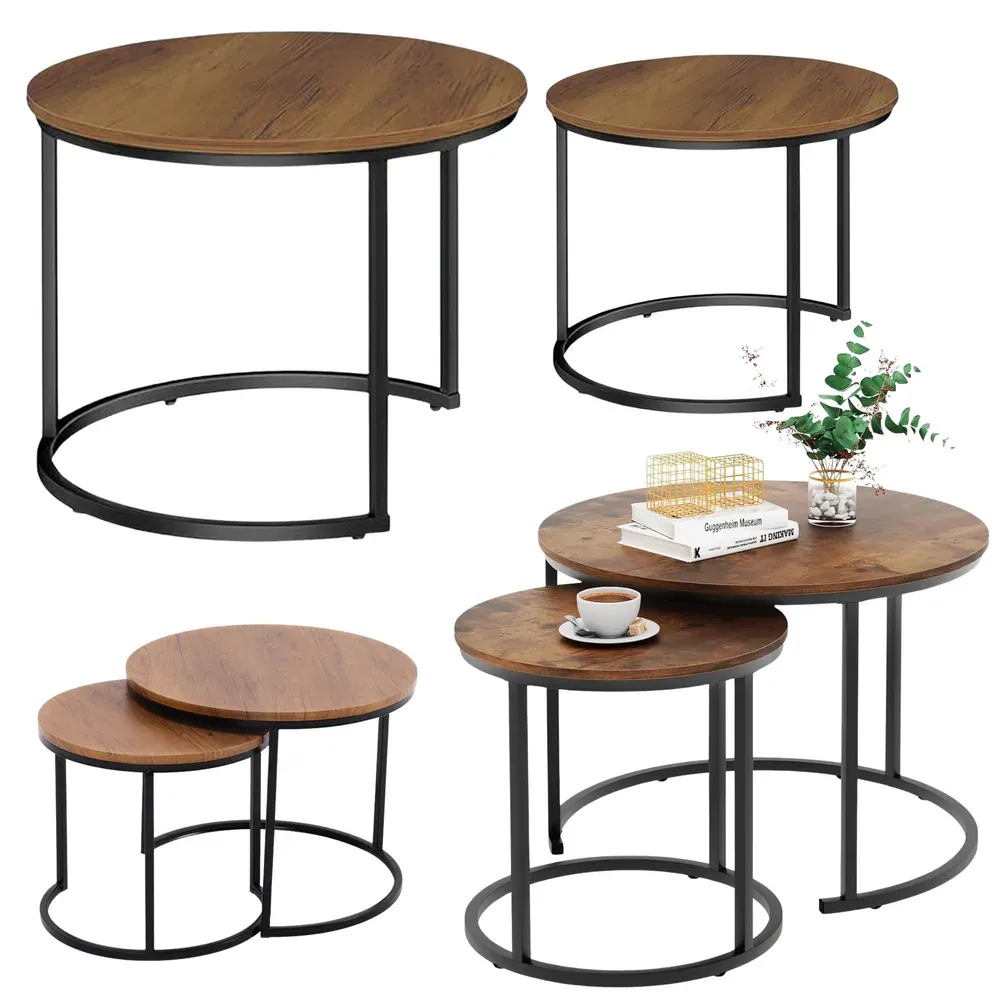 Set 2-u-1 okruglih stolića za kavu Vintage prirodno drvo 60x45cm 40x40cm - Pribislavec