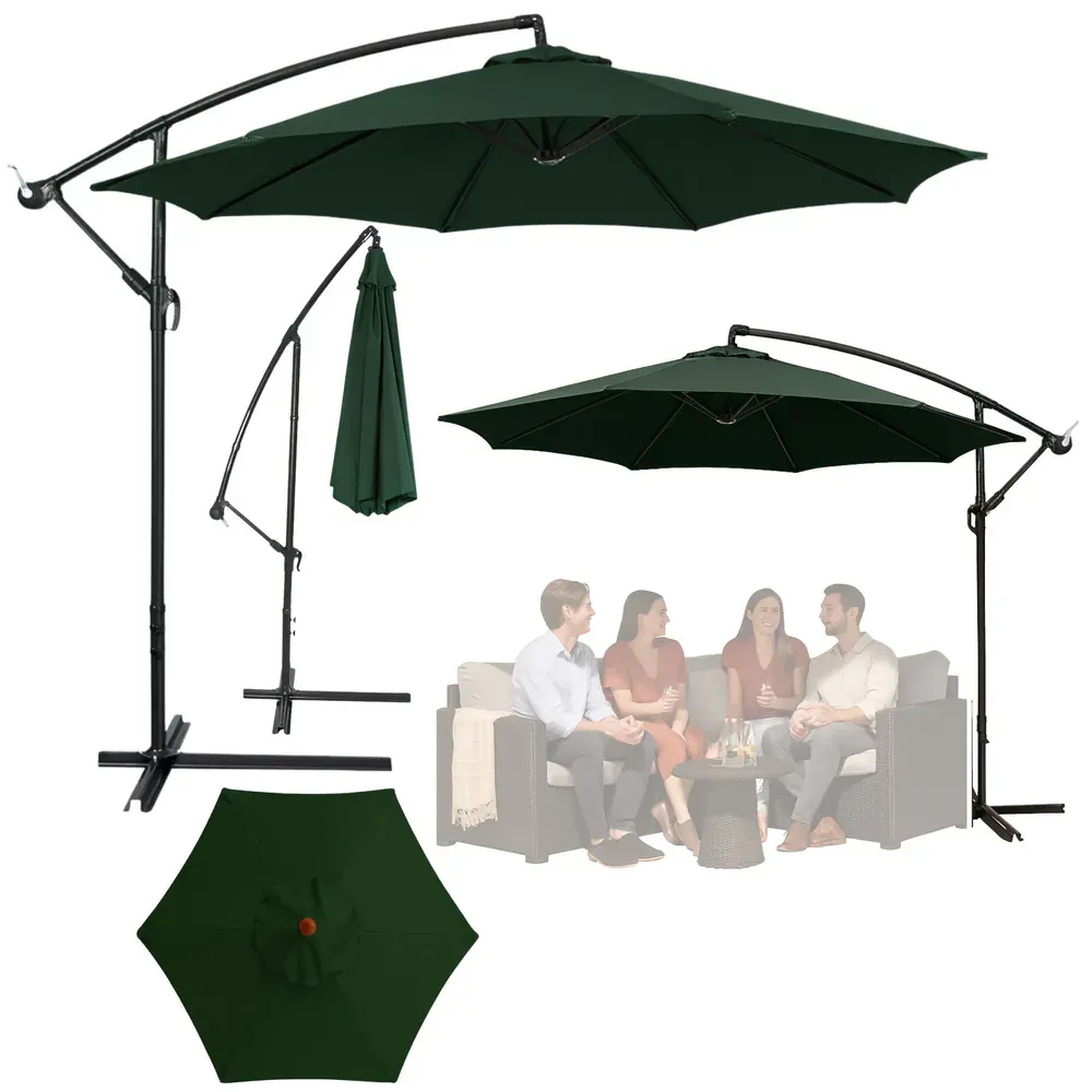 bočni vrtni suncobran s podesivim nagibom 350 x 250 cm zeleni - slika 2
