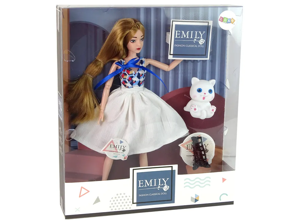 lutka emily - duga smeđa kosa i bijela mačka - slika 7