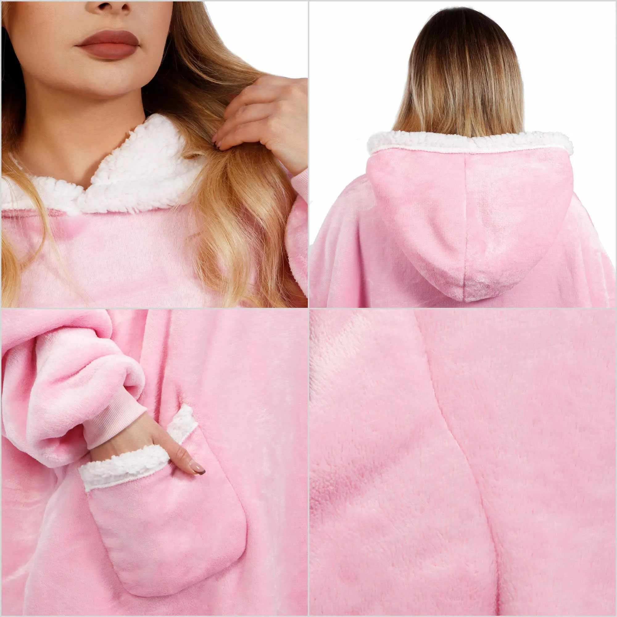 oversized deka s kapuljačom roza - slika 10