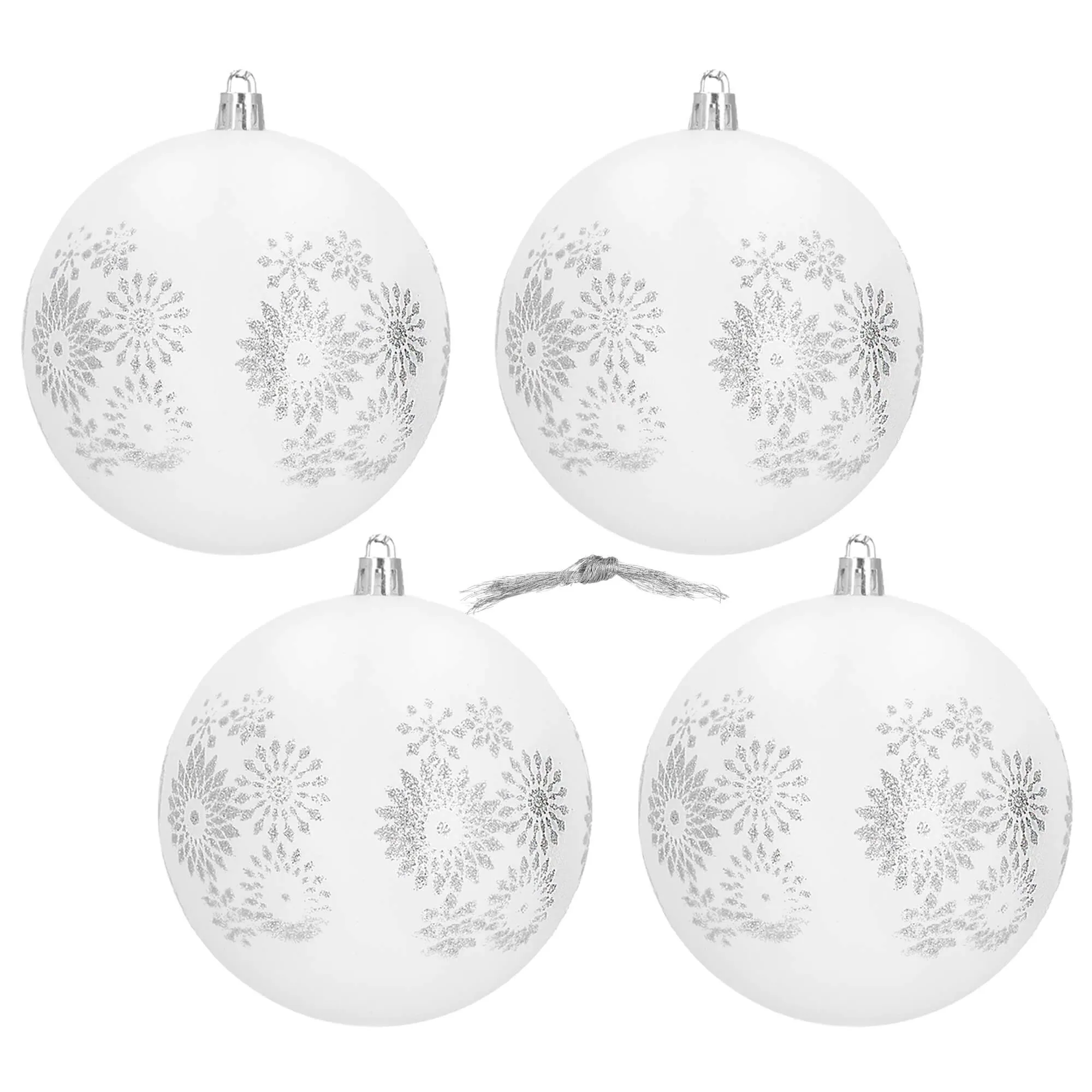 božićne kuglice 10 cm – set 4 komada bijela, srebrna - slika 3